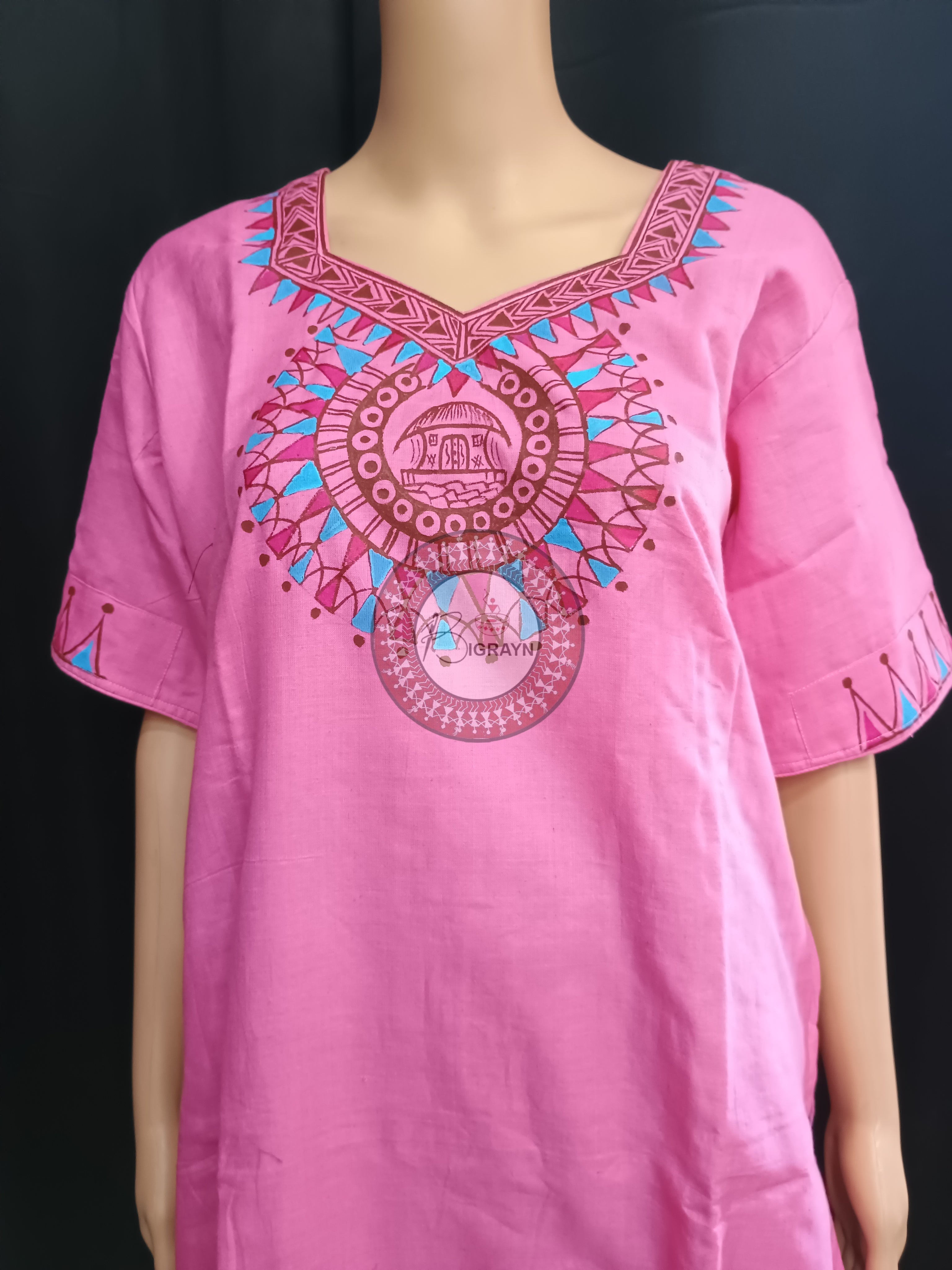 Pink Tribal Theme Odisha Hand Painted Pattachitra Kurti