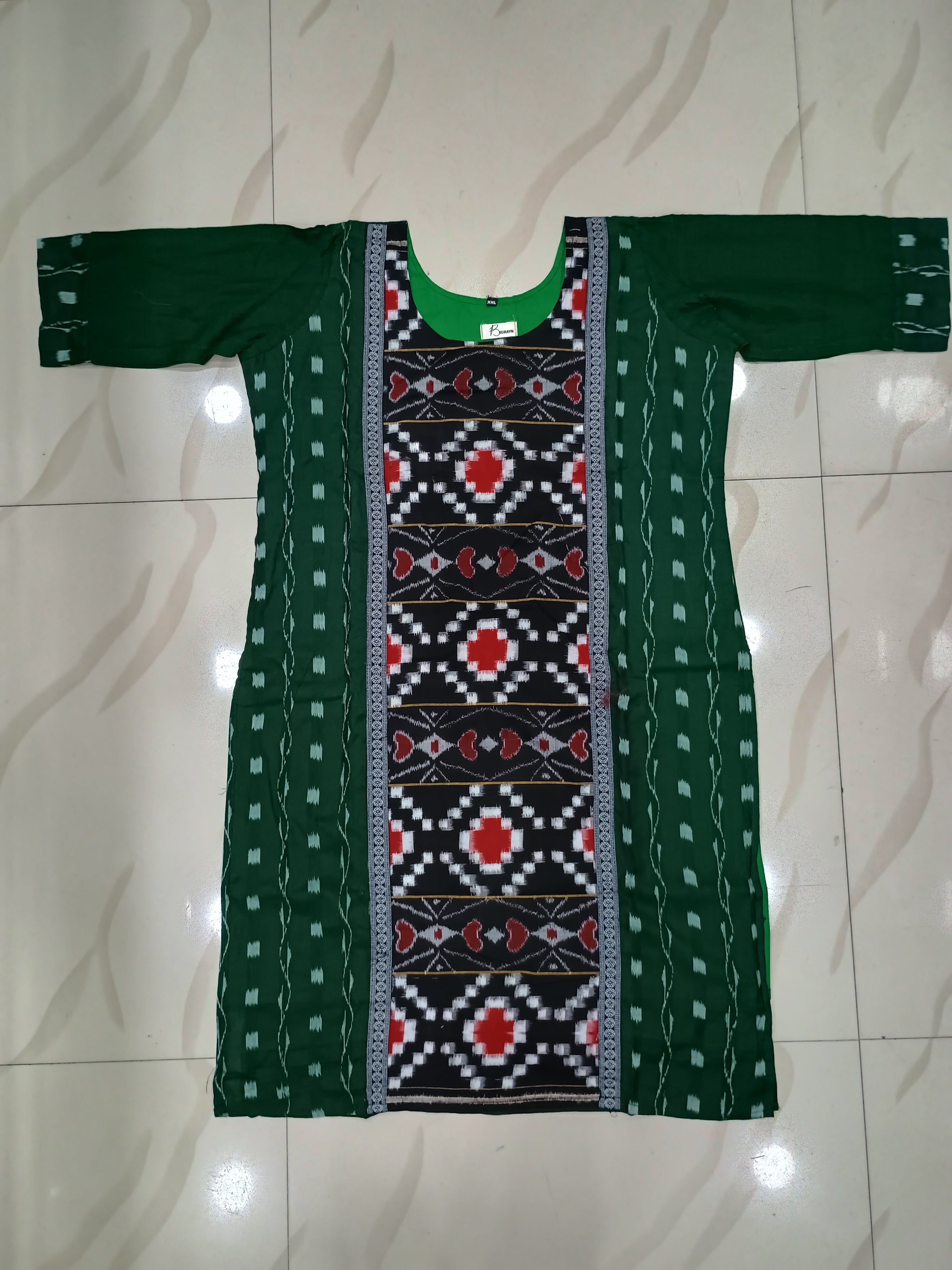 Green Black Pasapali Designer A-Line Kurti