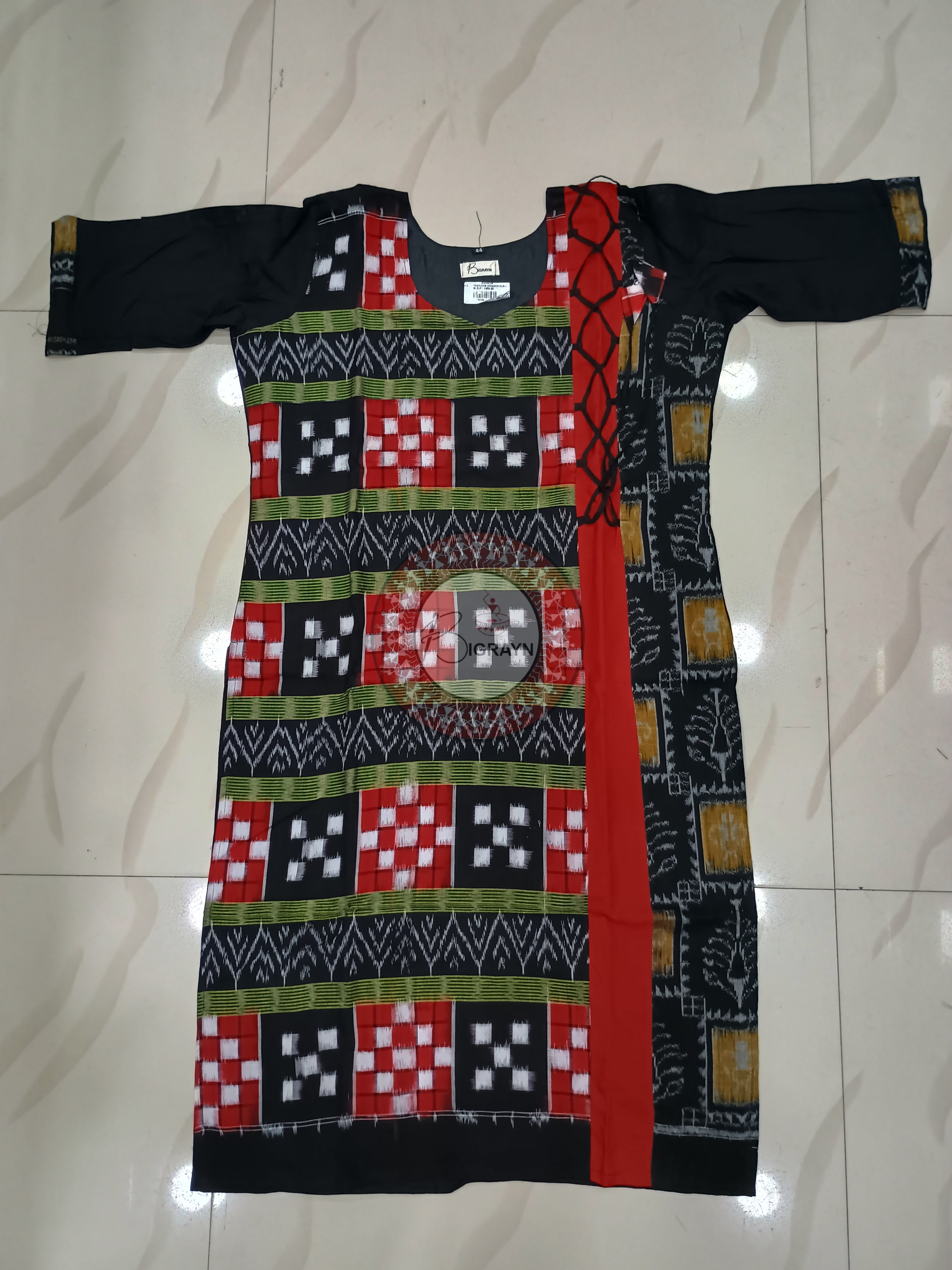 Black Red Pasapali Designer A-Line Kurti