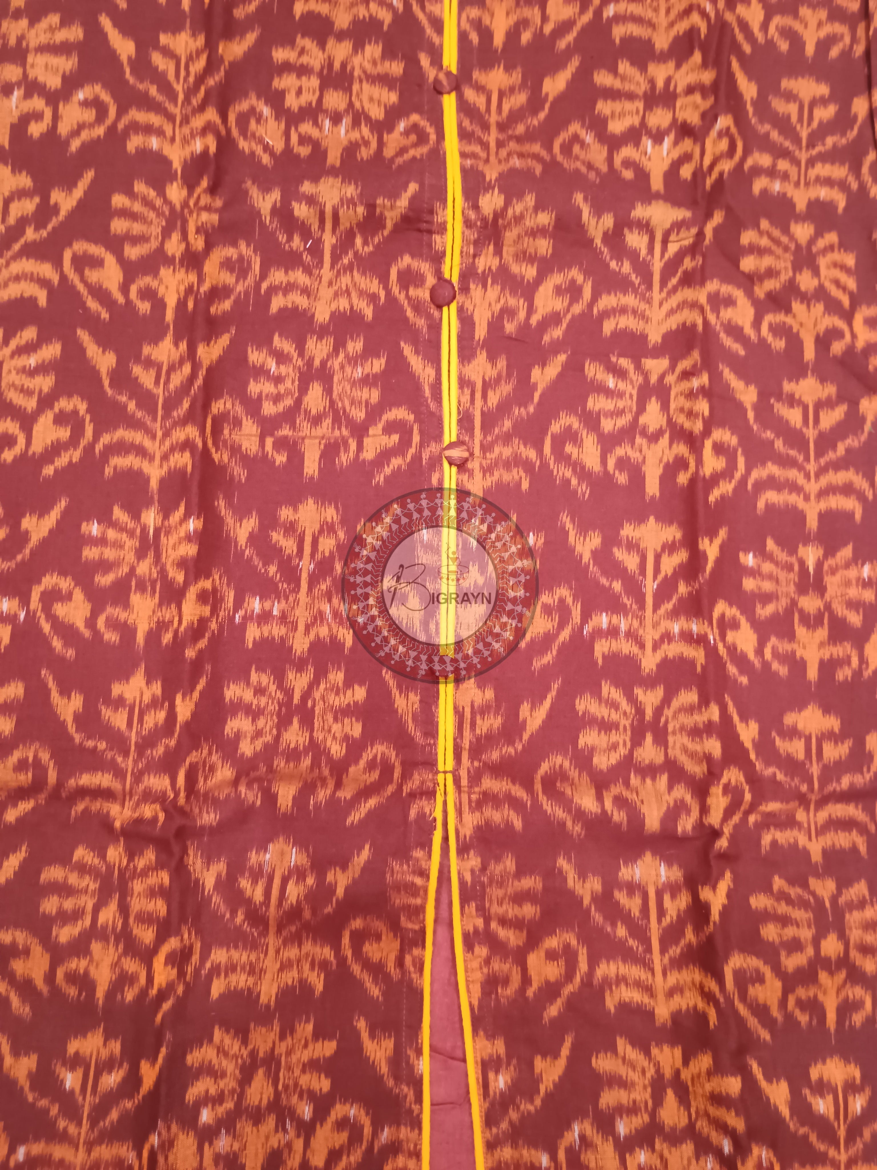 Maroon Yellow Tree Designer A-Line Kurti