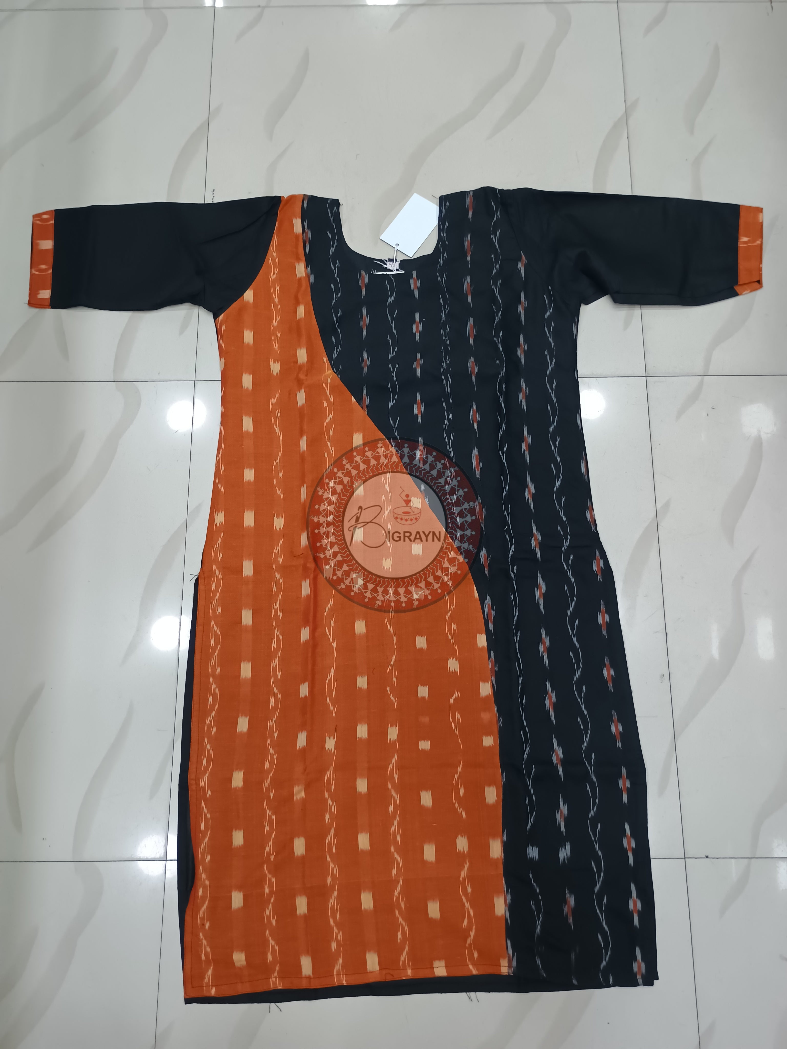 Black Orange Designer A-Line Kurti