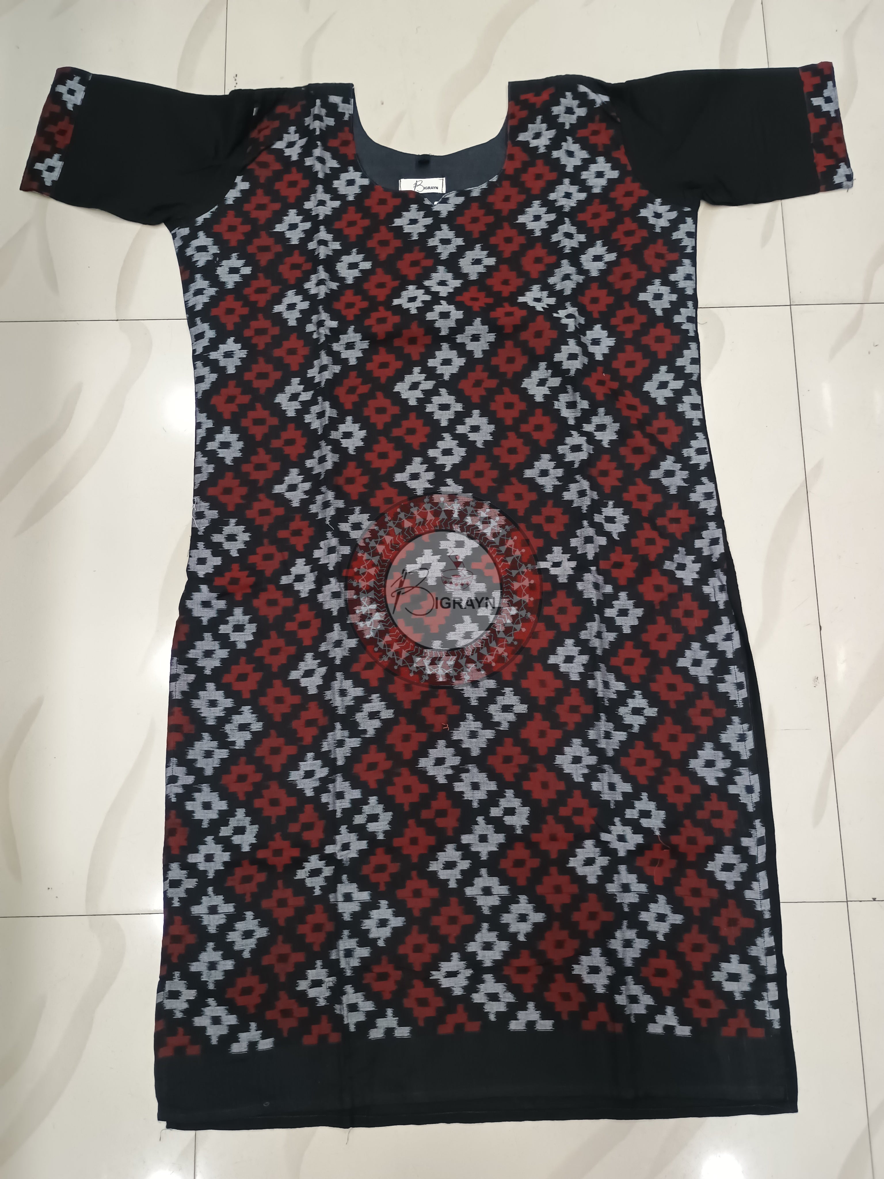 Black Maroon white Designer A-Line Kurti