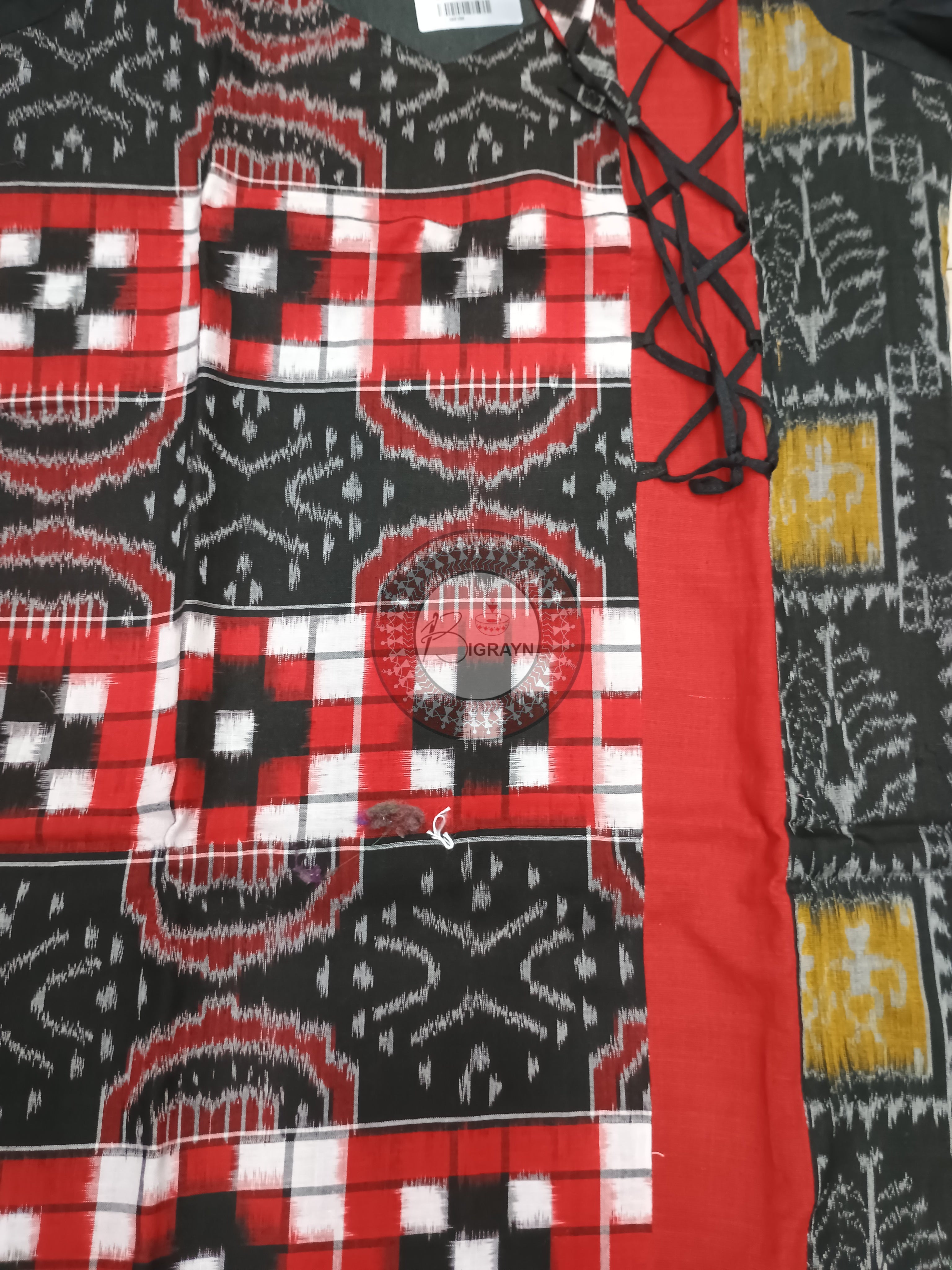 Black Red white Pasapali Designer A-Line Kurti