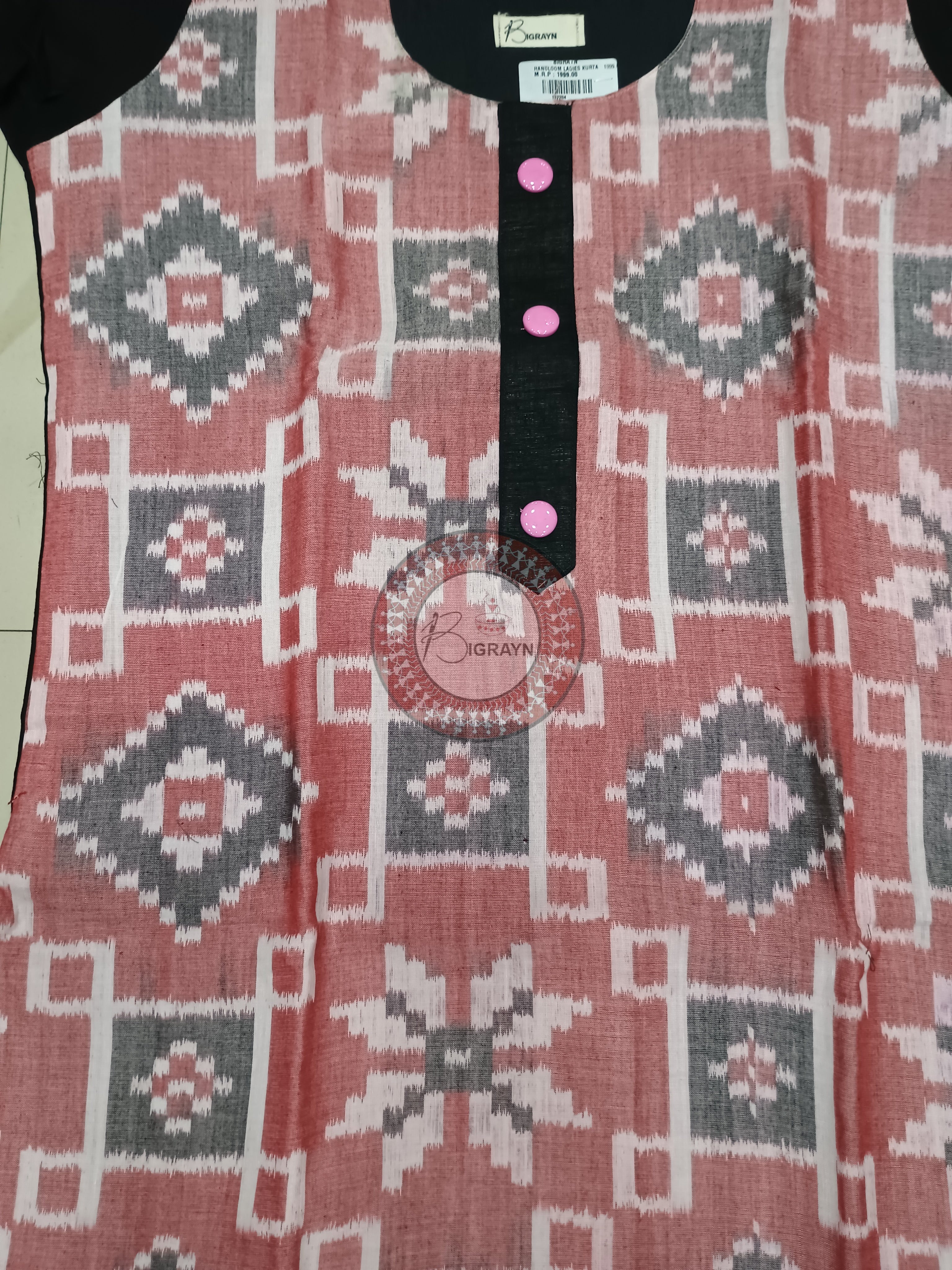 Peach Black Pasapali Designer A-Line Kurti