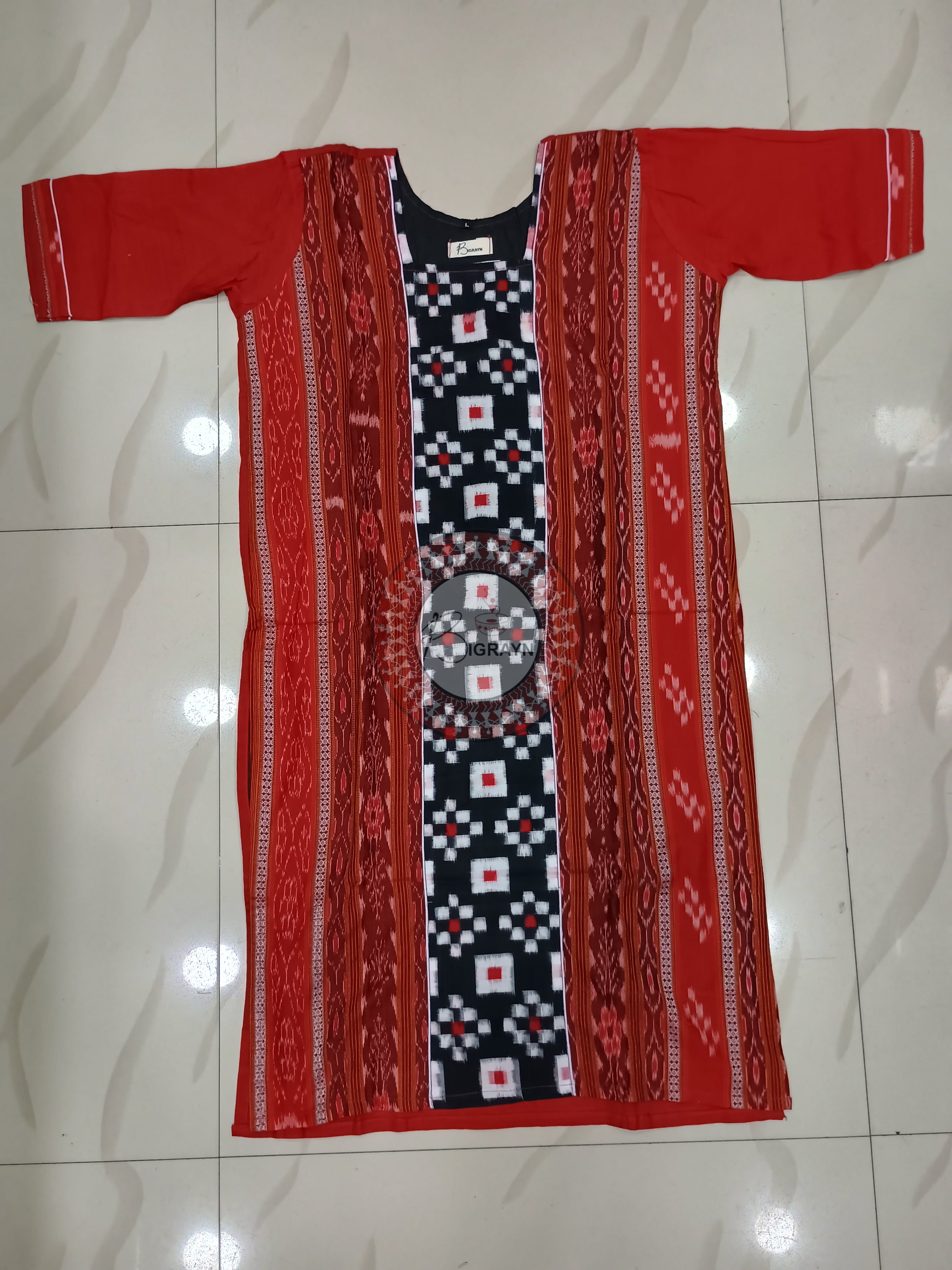 Red Black Pasapali Designer A-Line Kurti