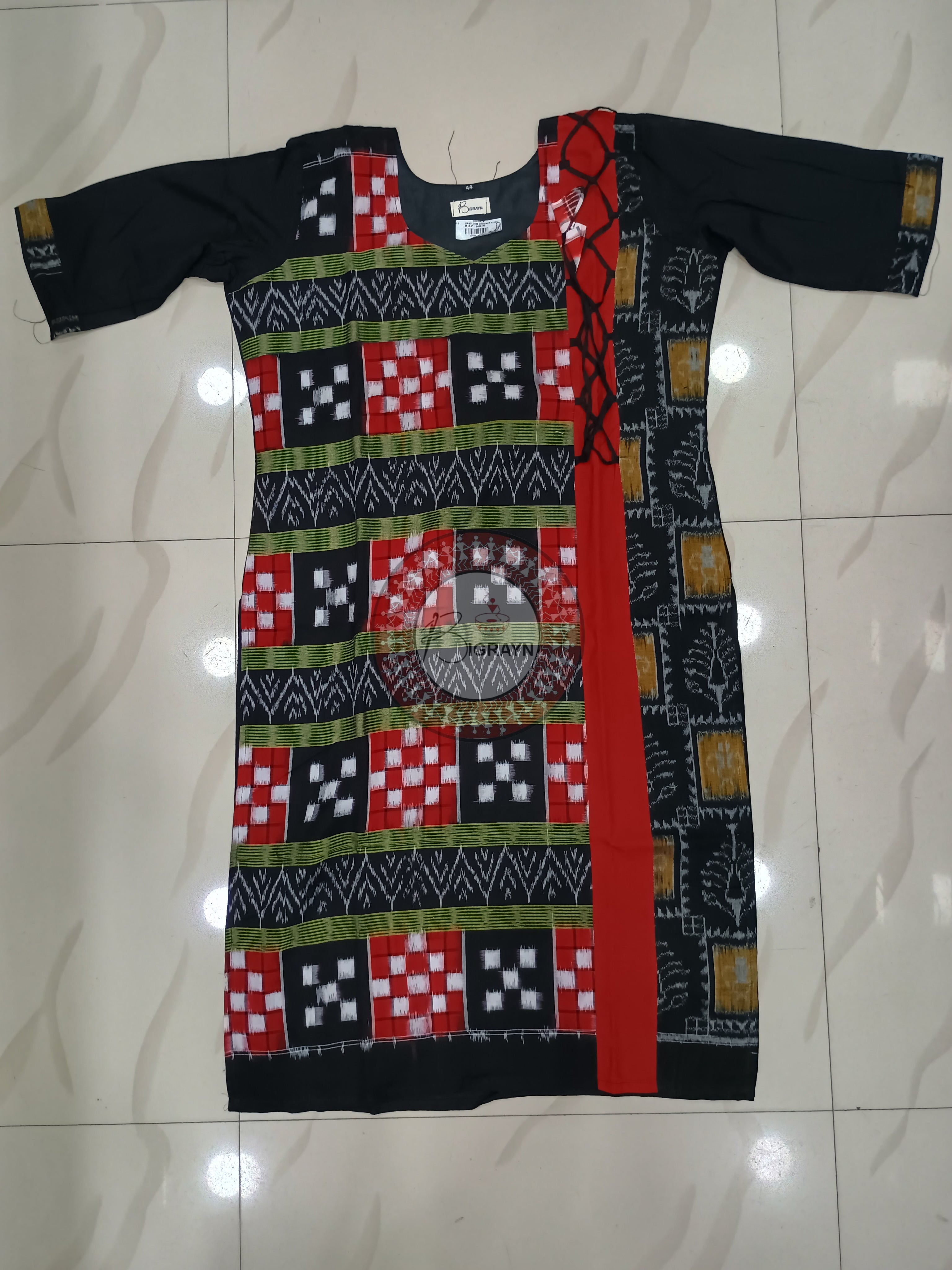 Red Black Green Pasapali Designer A-Line Kurti