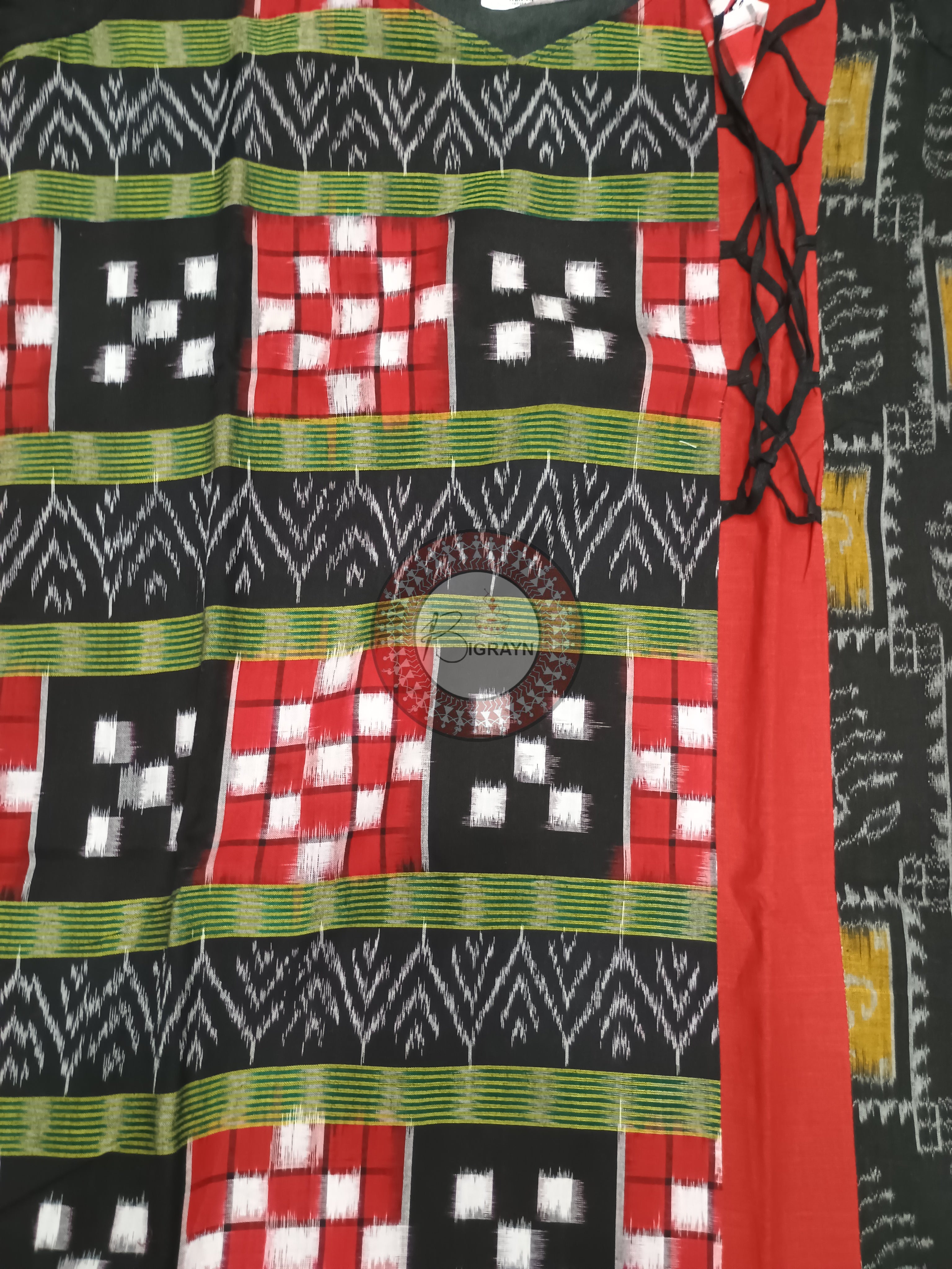 Red Black Green Pasapali Designer A-Line Kurti
