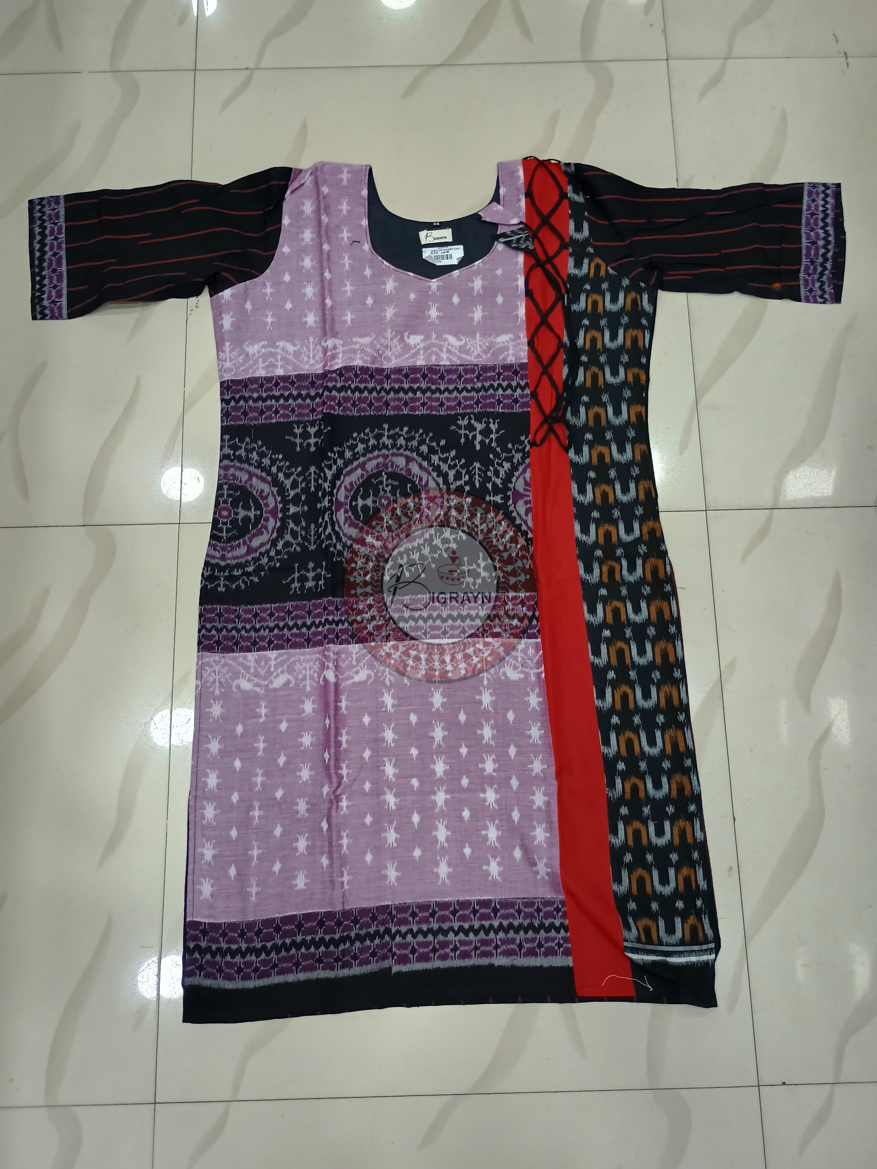 Light Purple Black Designer A-Line Kurti