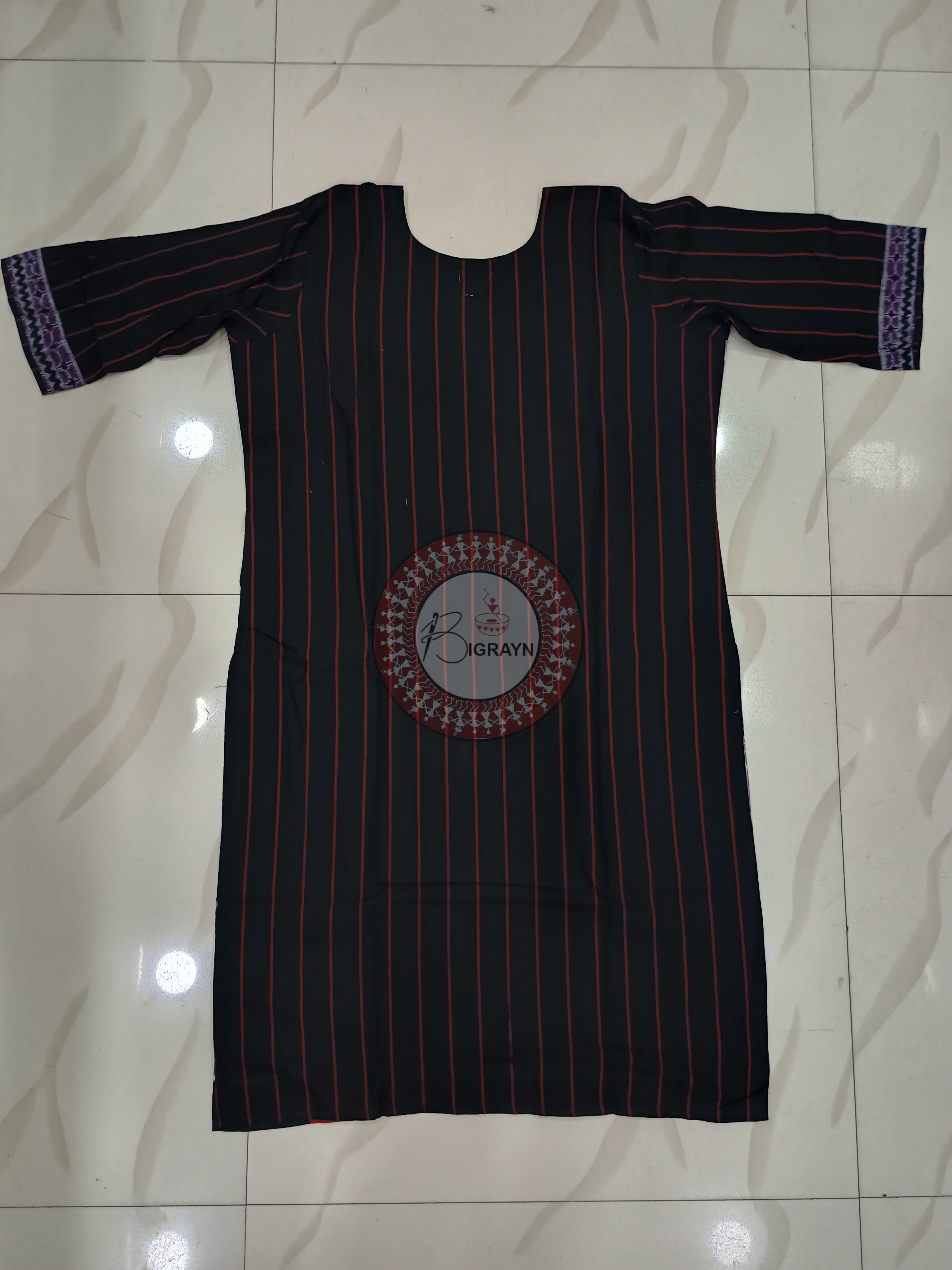 Light Purple Black Designer A-Line Kurti
