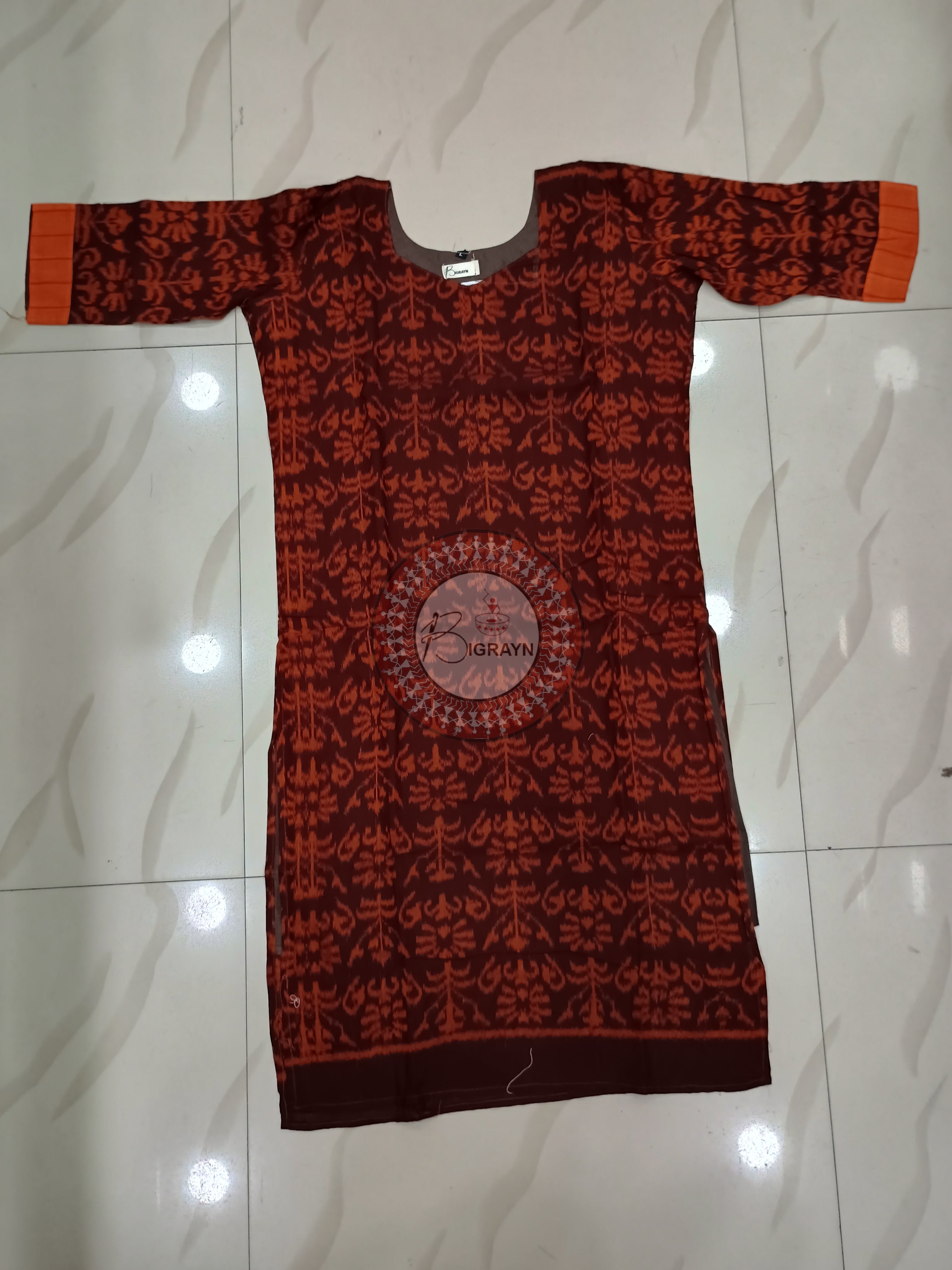 Maroon Yellow Tree Designer A-Line Kurti