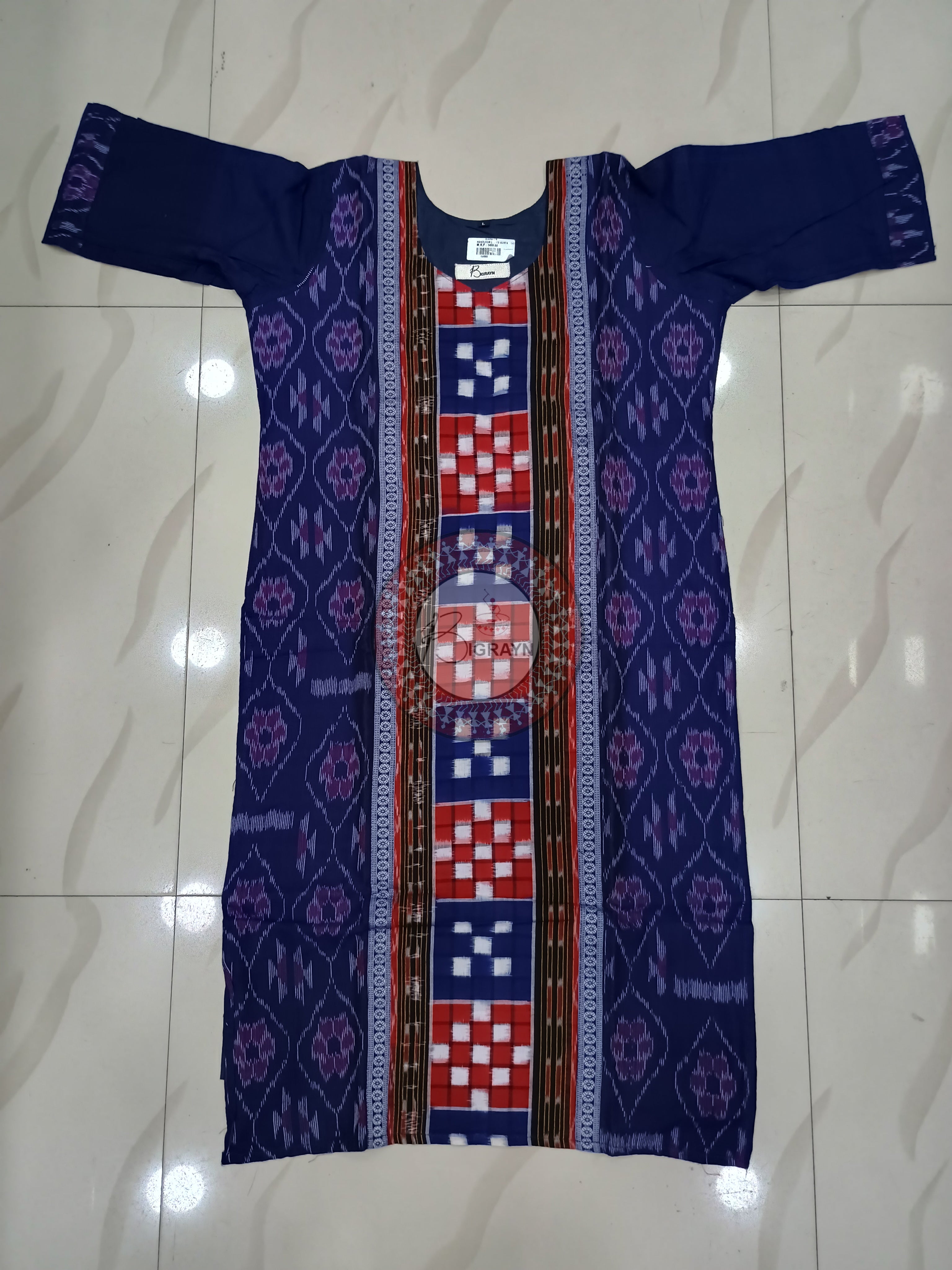 Blue Red Pasapali Designer A-Line Kurti