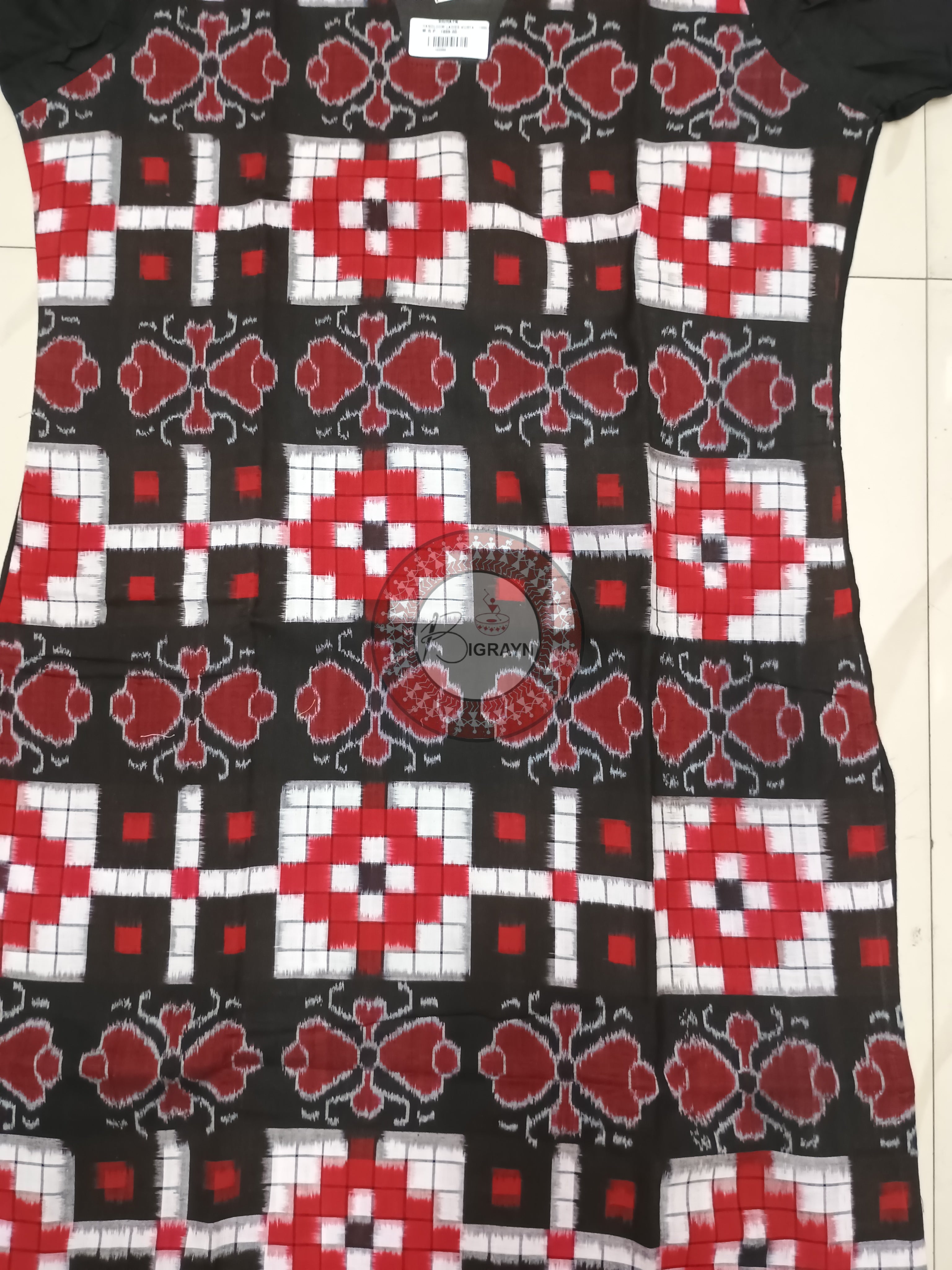 Black White Red Pasapali With Flower Designer A-Line Kurti