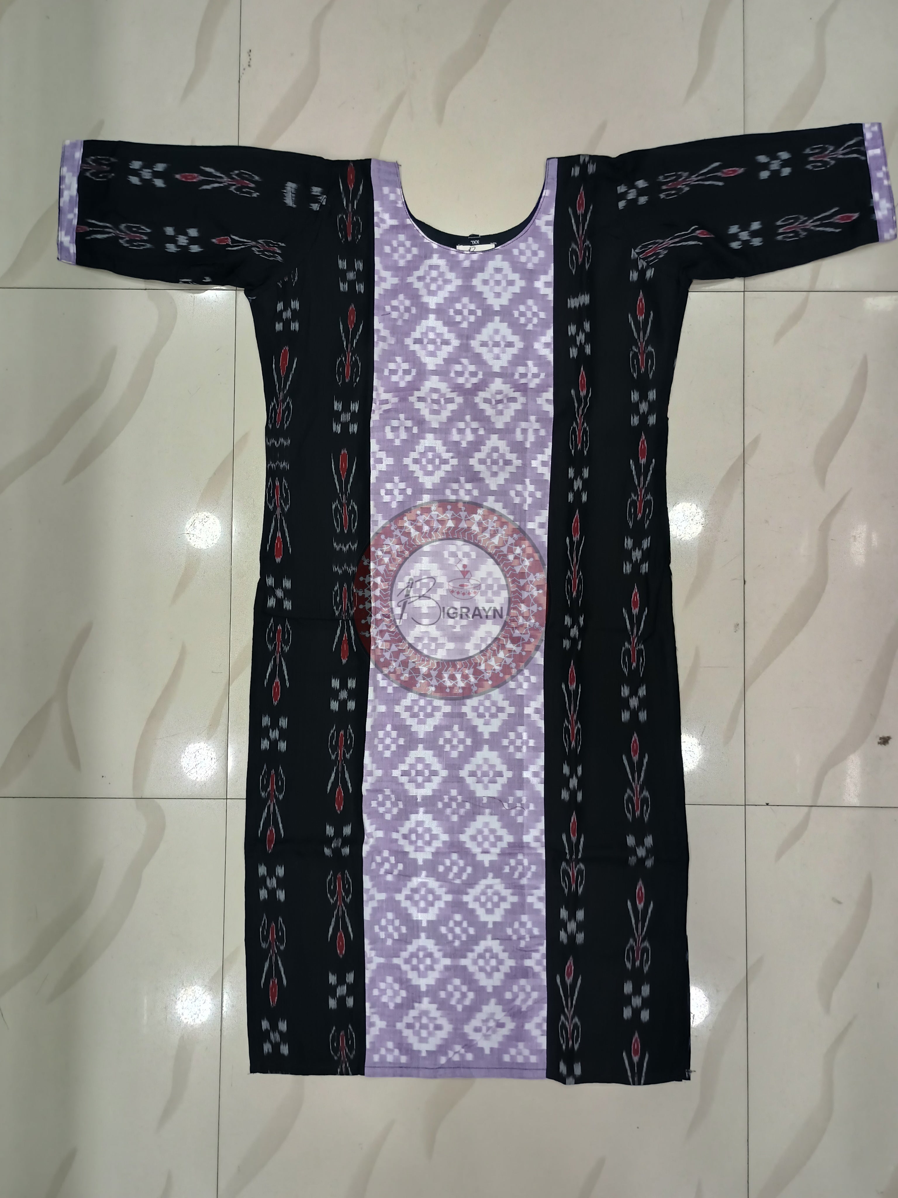 Black Light Blue Designer A-Line Kurti