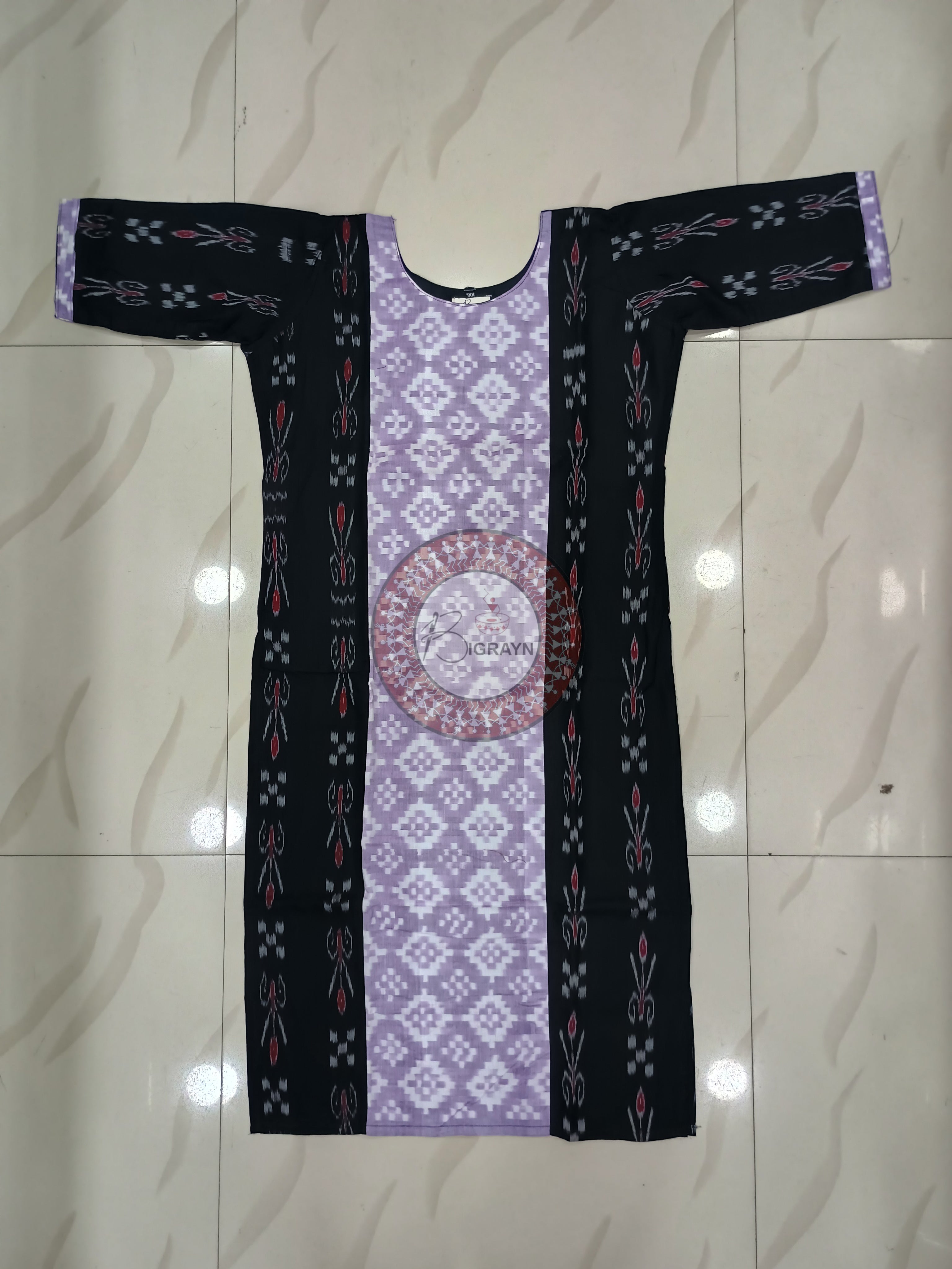 Black Light Blue Designer A-Line Kurti