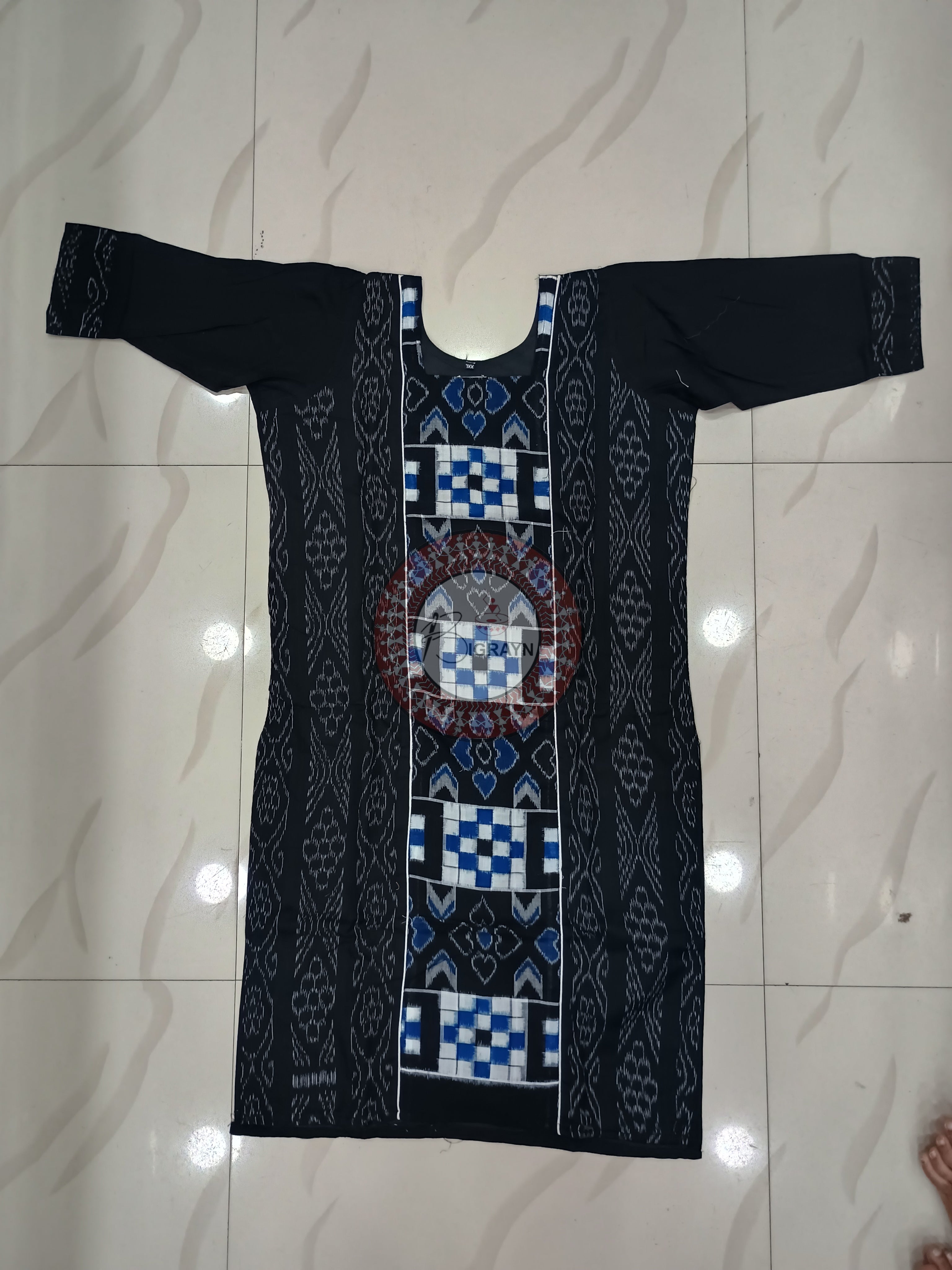 Black Blue Pasapali Designer A-Line Kurti