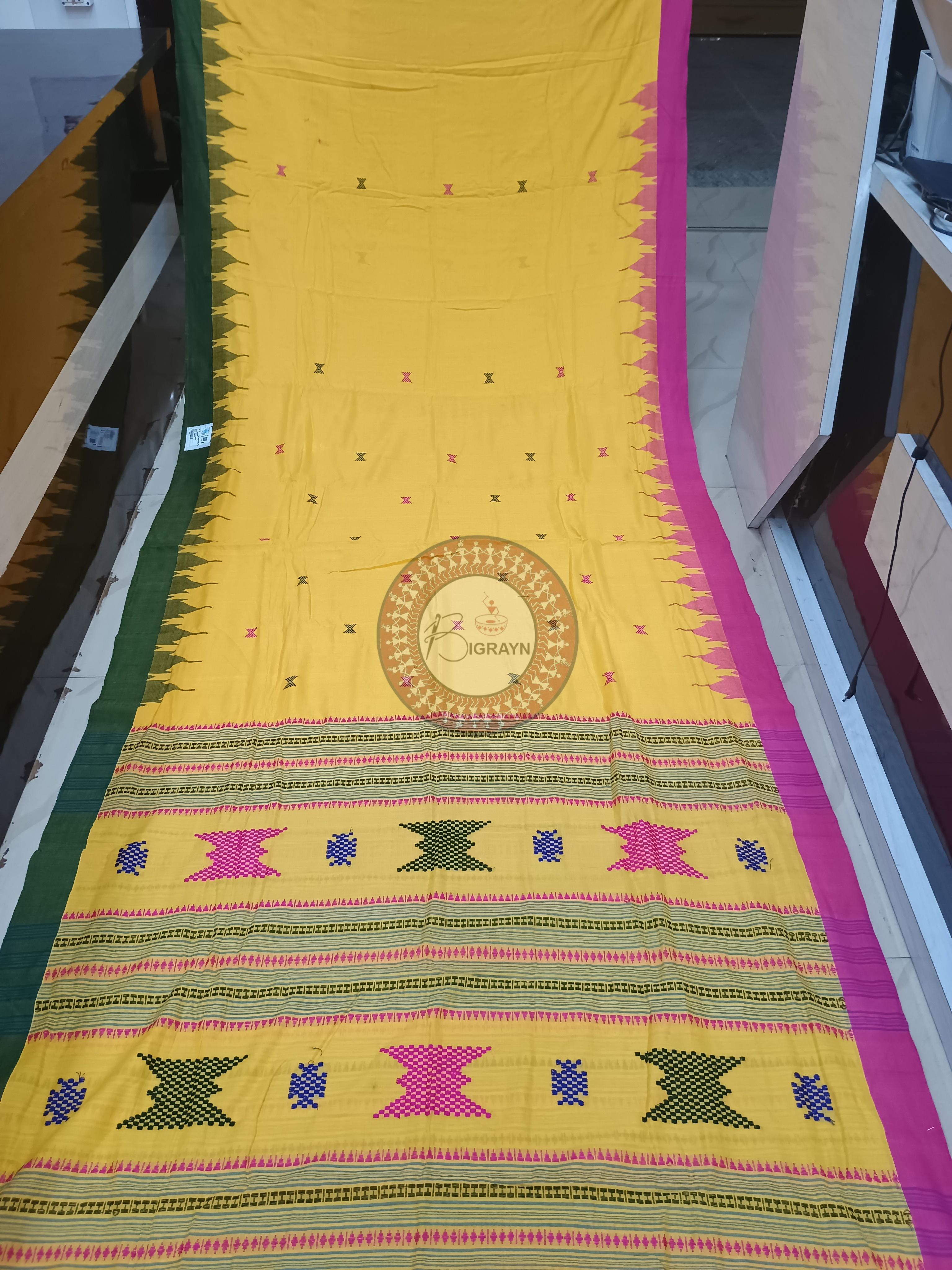 Yellow Ganga Jamuna Border Odisha Handloom Kotpad Cotton Saree