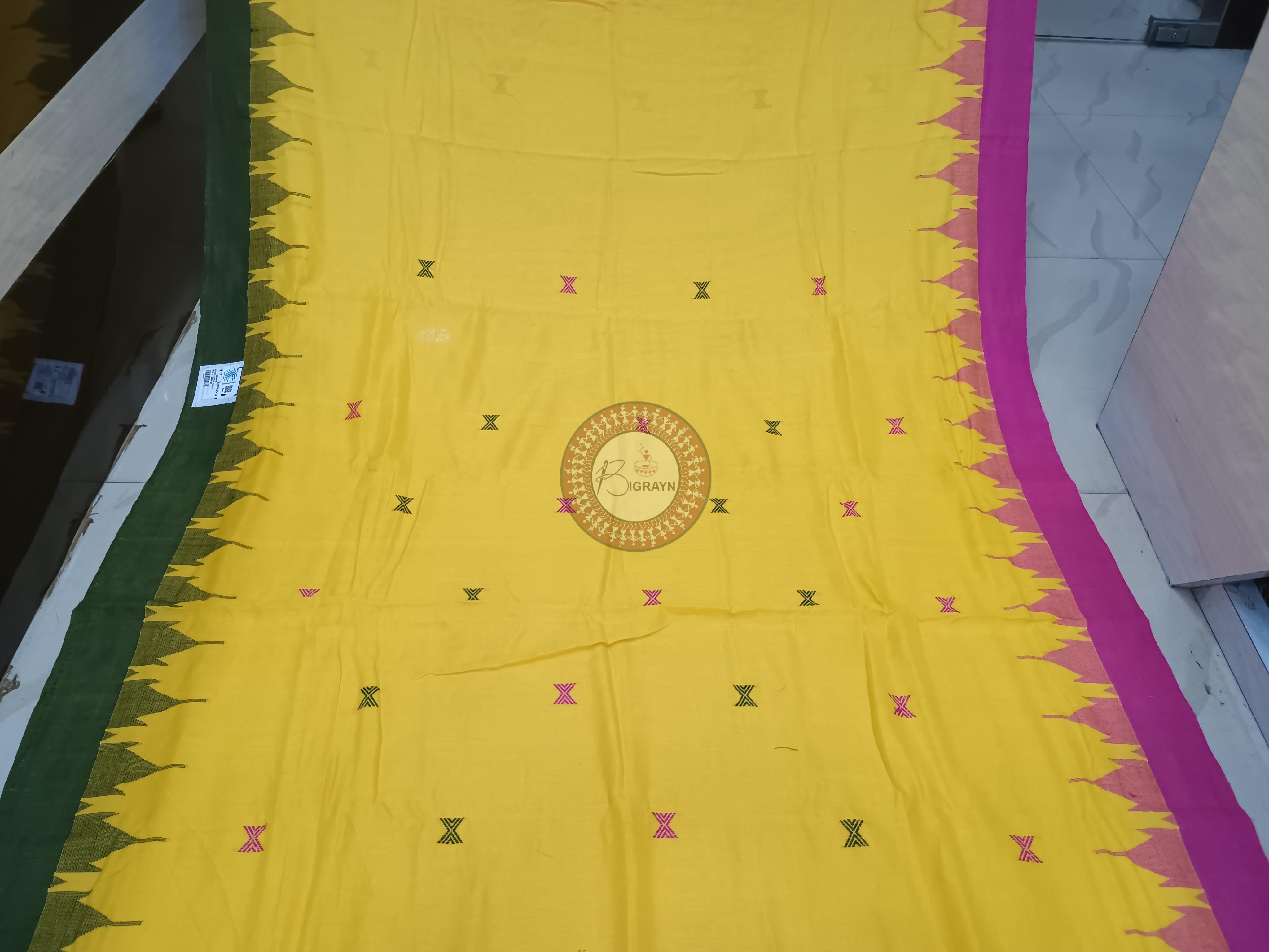 Yellow Ganga Jamuna Border Odisha Handloom Kotpad Cotton Saree