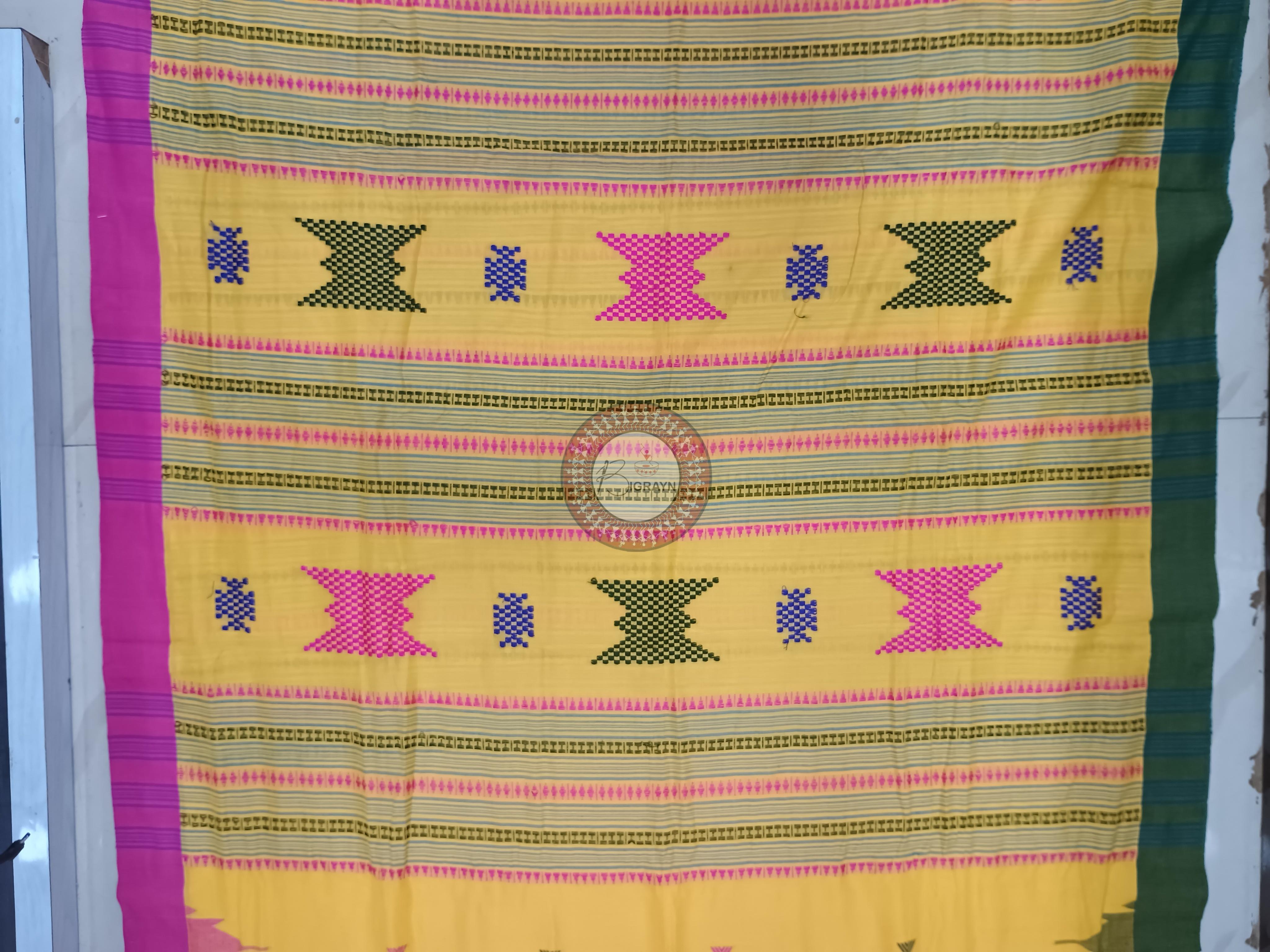 Yellow Ganga Jamuna Border Odisha Handloom Kotpad Cotton Saree