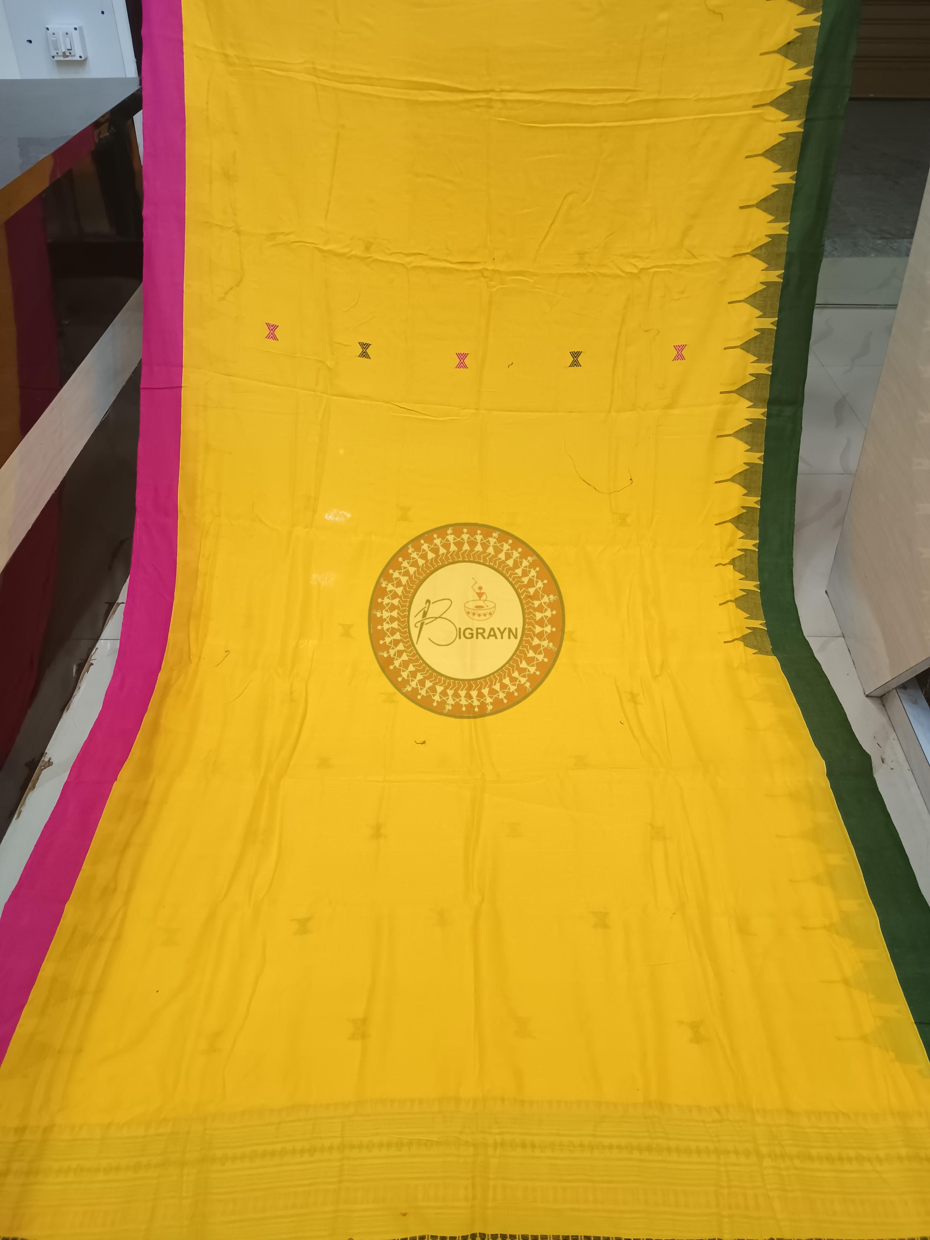 Yellow Ganga Jamuna Border Odisha Handloom Kotpad Cotton Saree