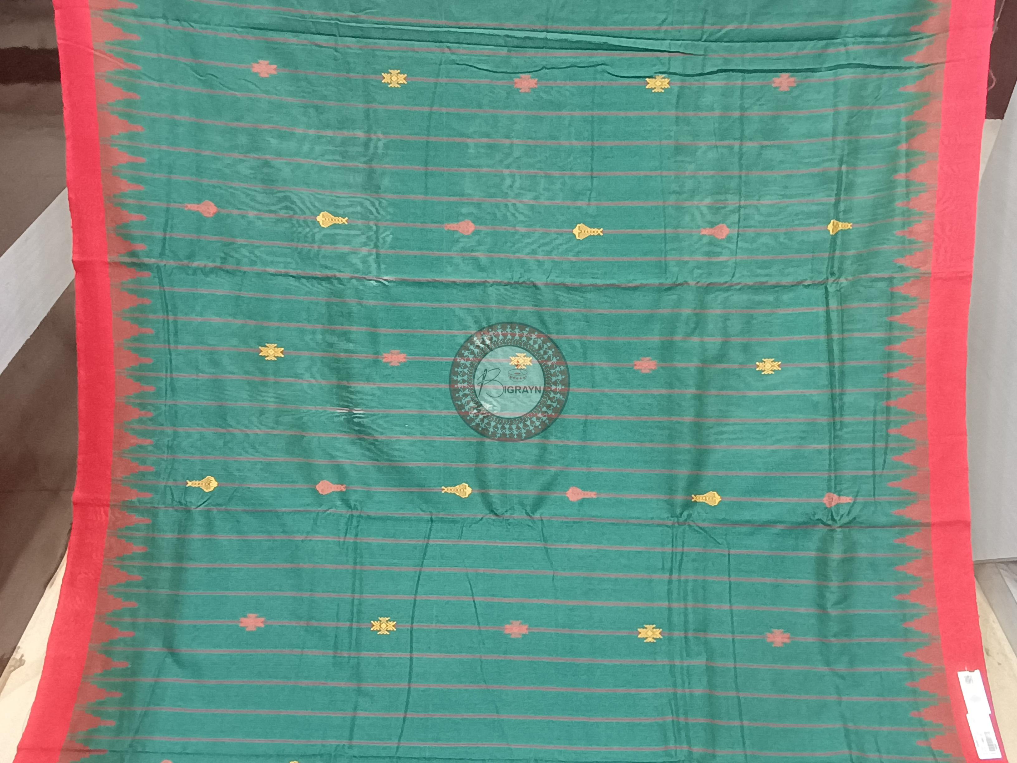Green Red Fish Odisha Handloom Kotpad Cotton Saree