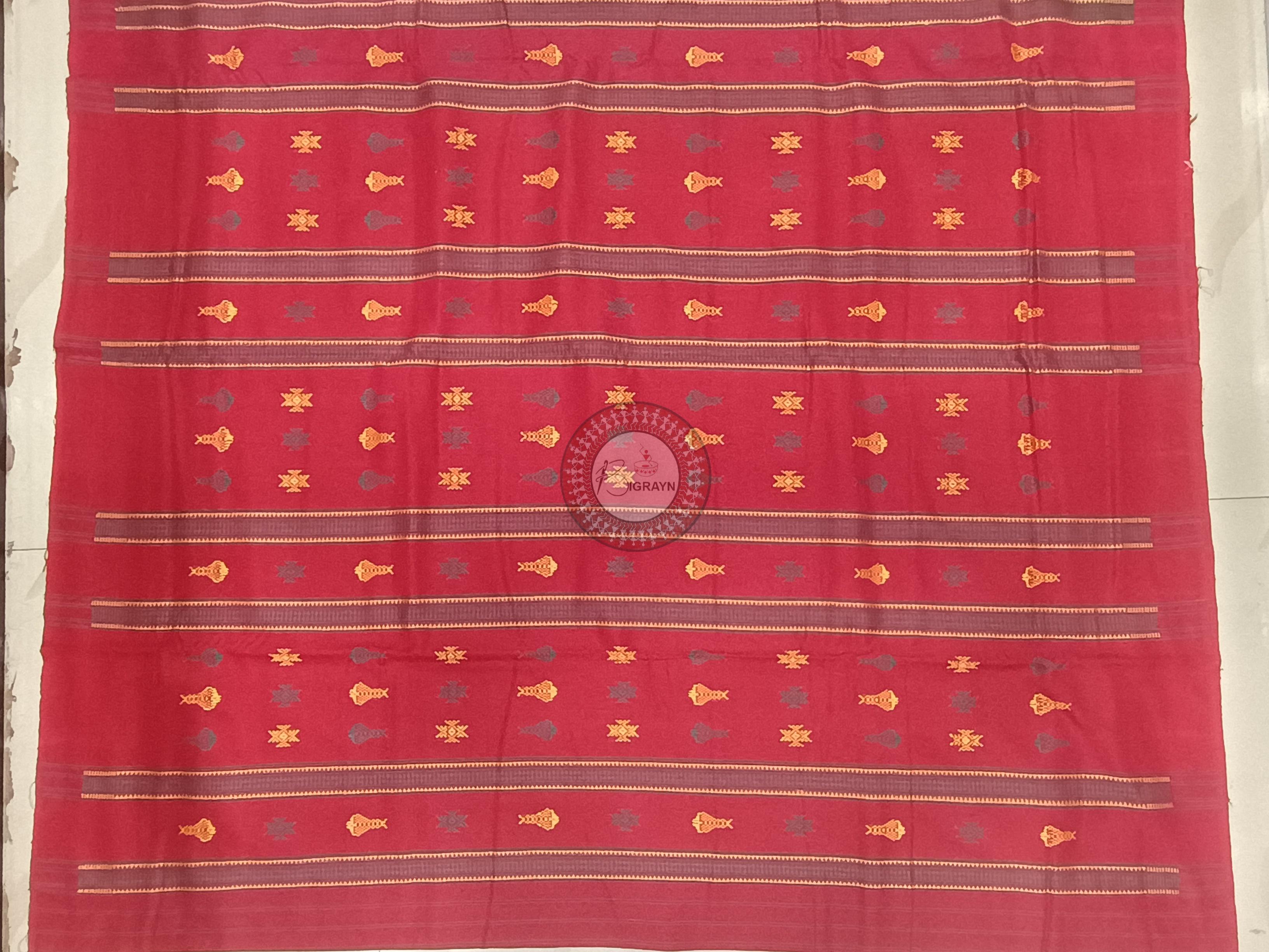 Green Red Fish Odisha Handloom Kotpad Cotton Saree