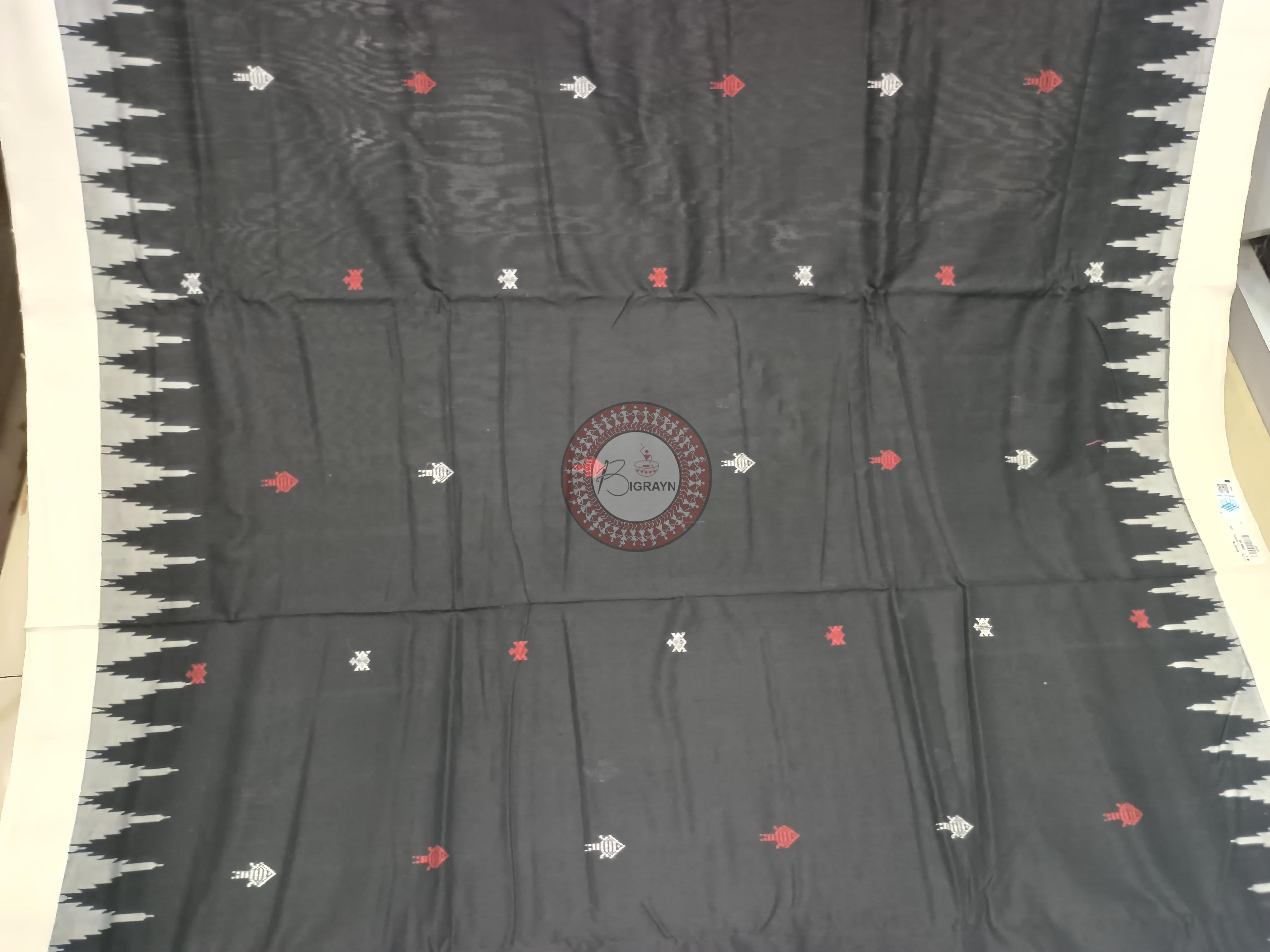 Black White Fish Odisha Handloom Kotpad Cotton Saree