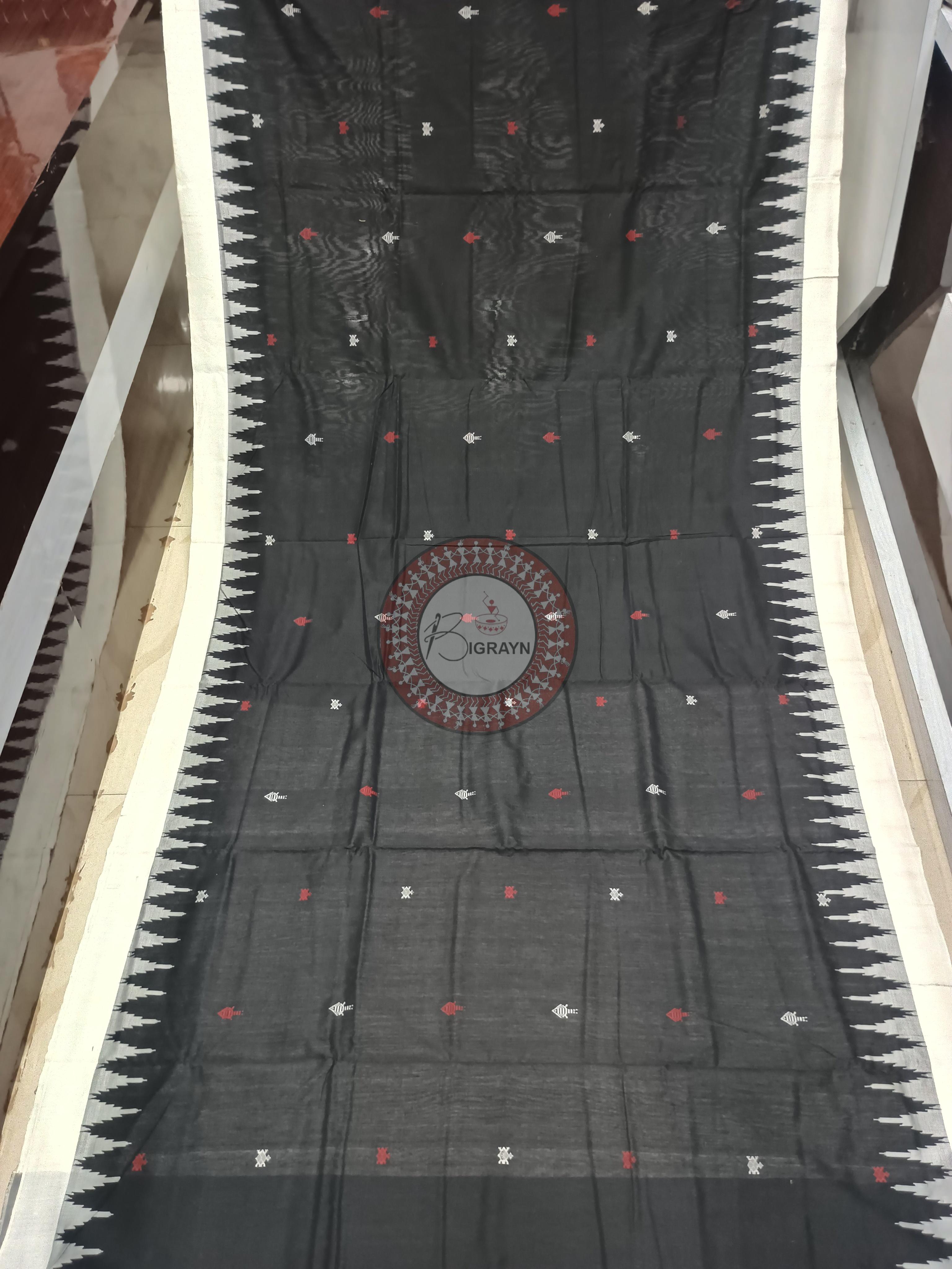 Black White Fish Odisha Handloom Kotpad Cotton Saree