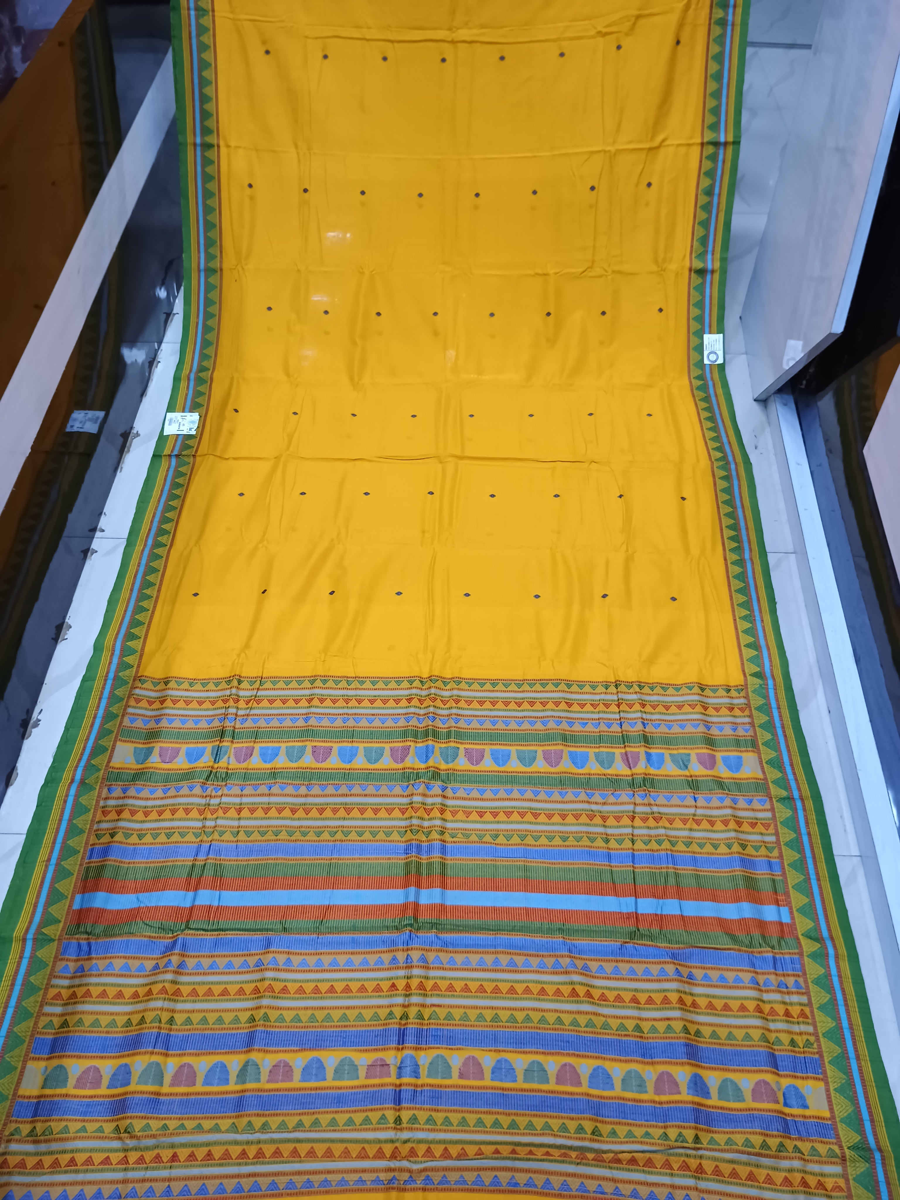 Yellow Green Odisha Handloom Dongria Cotton Saree