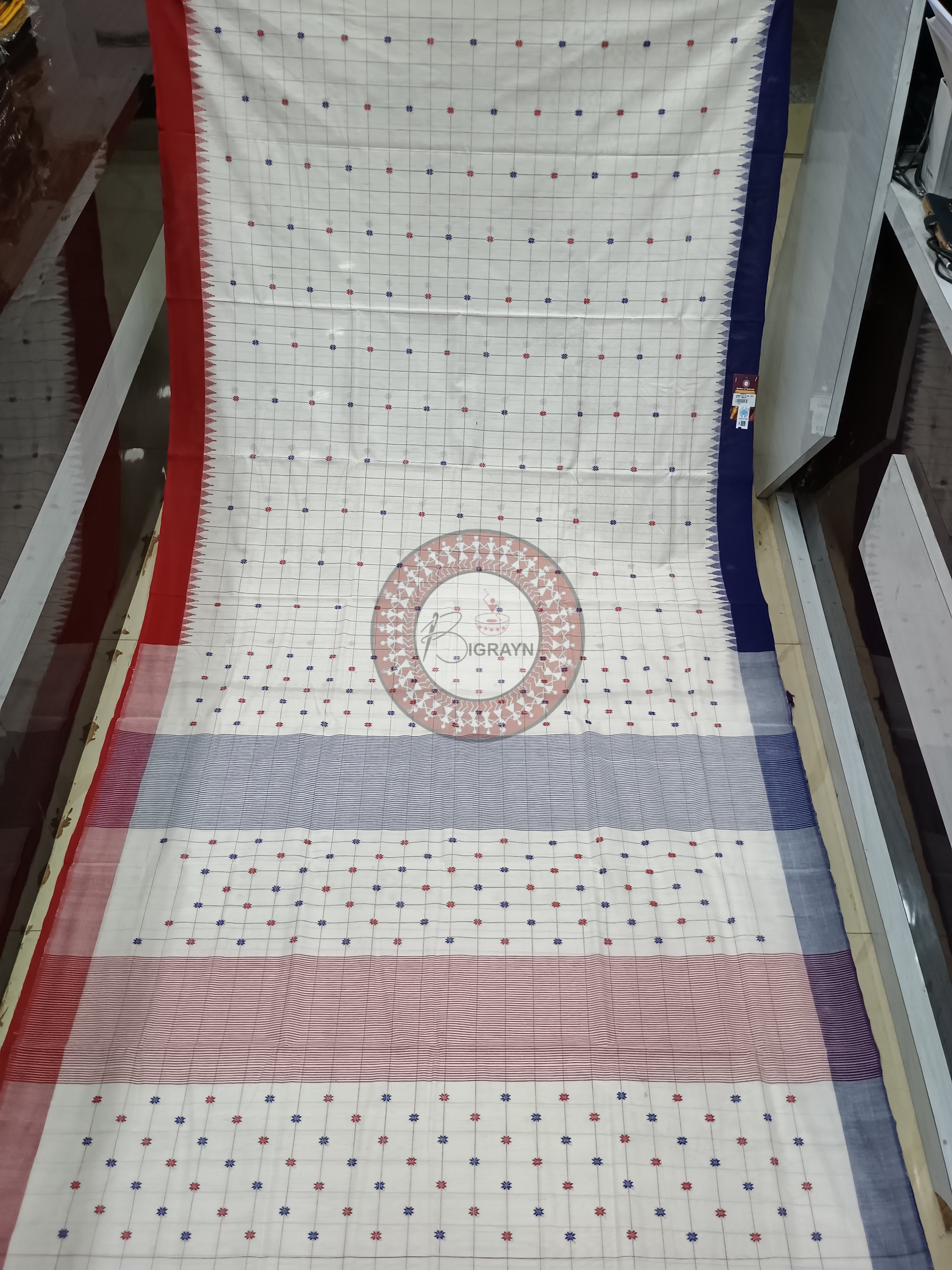 White Janga Jamuna Border Handloom Sambalpuri Cotton Saree