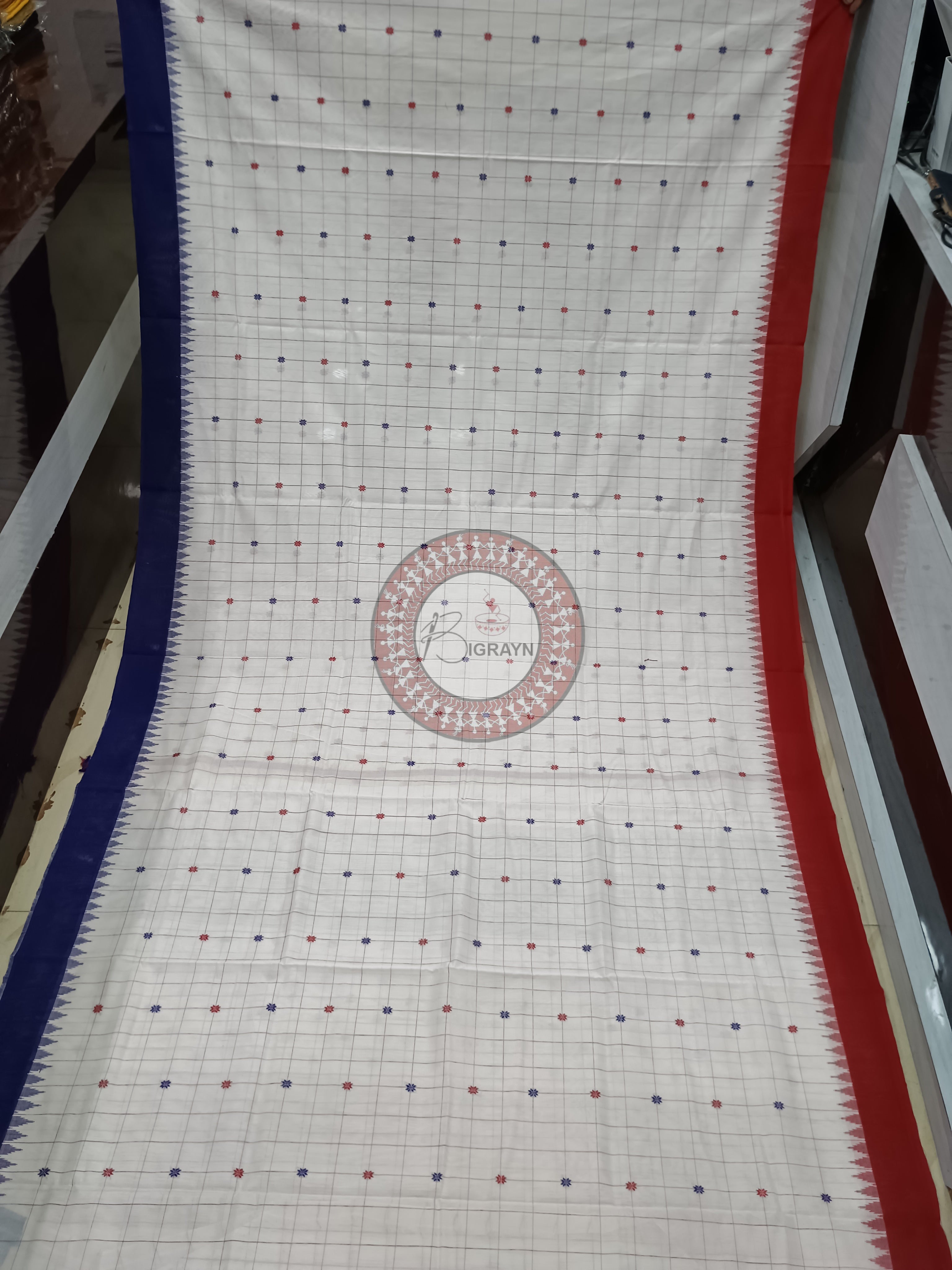 White Janga Jamuna Border Handloom Sambalpuri Cotton Saree