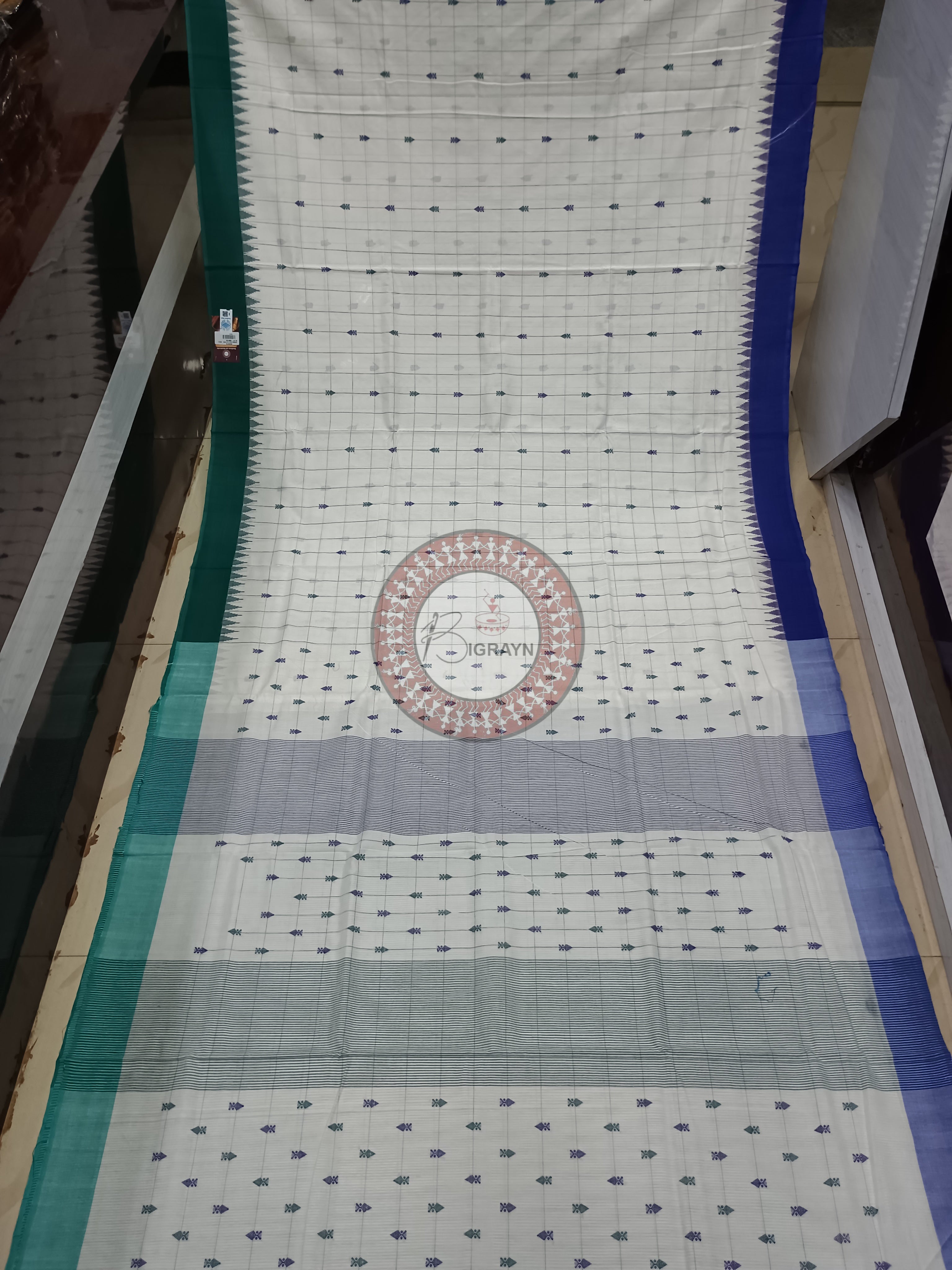 White Janga Jamuna Border Handloom Sambalpuri Cotton Saree