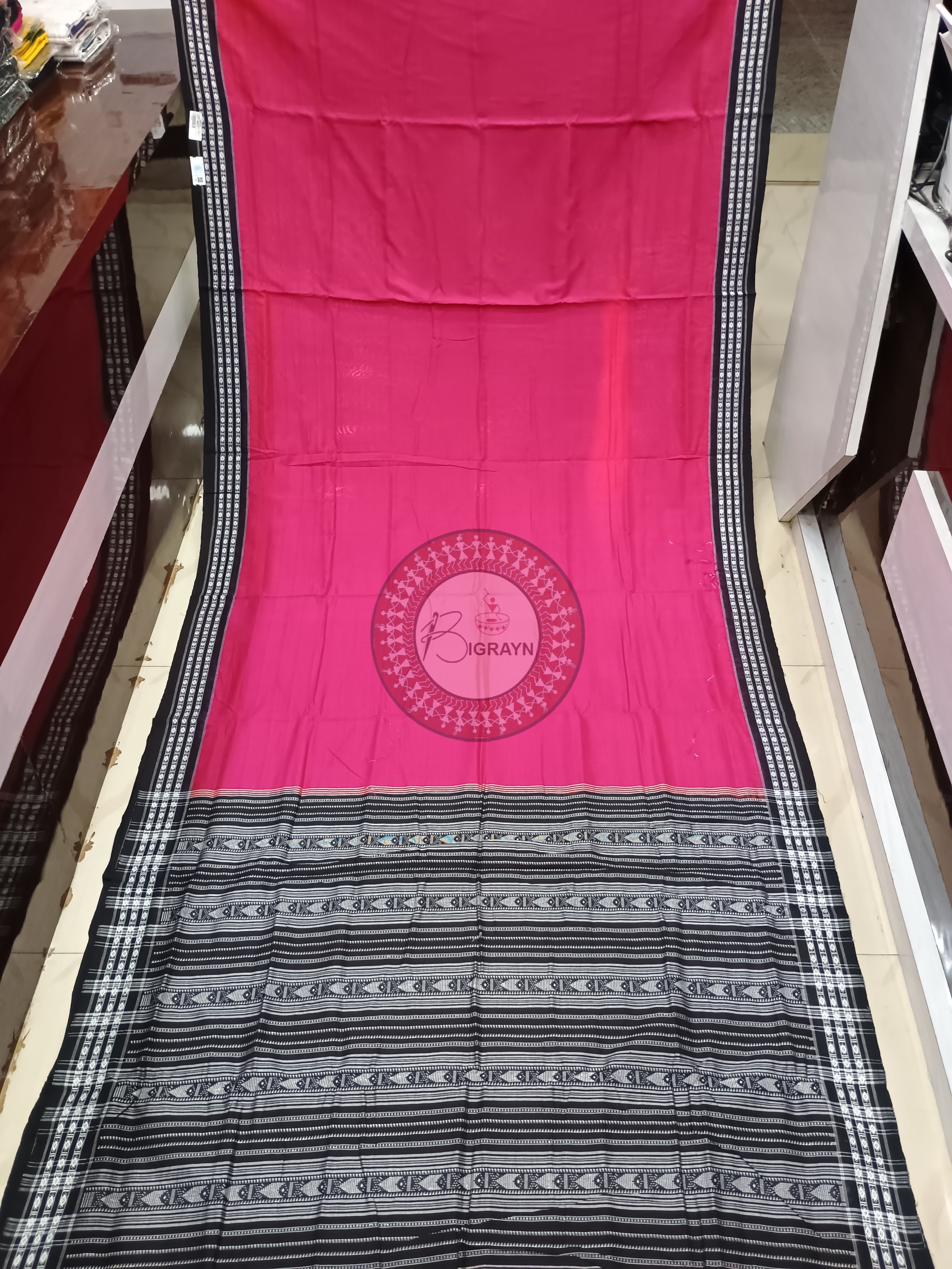 Pink Black Habaspuri Odisha Handloom Kotpad Cotton Saree