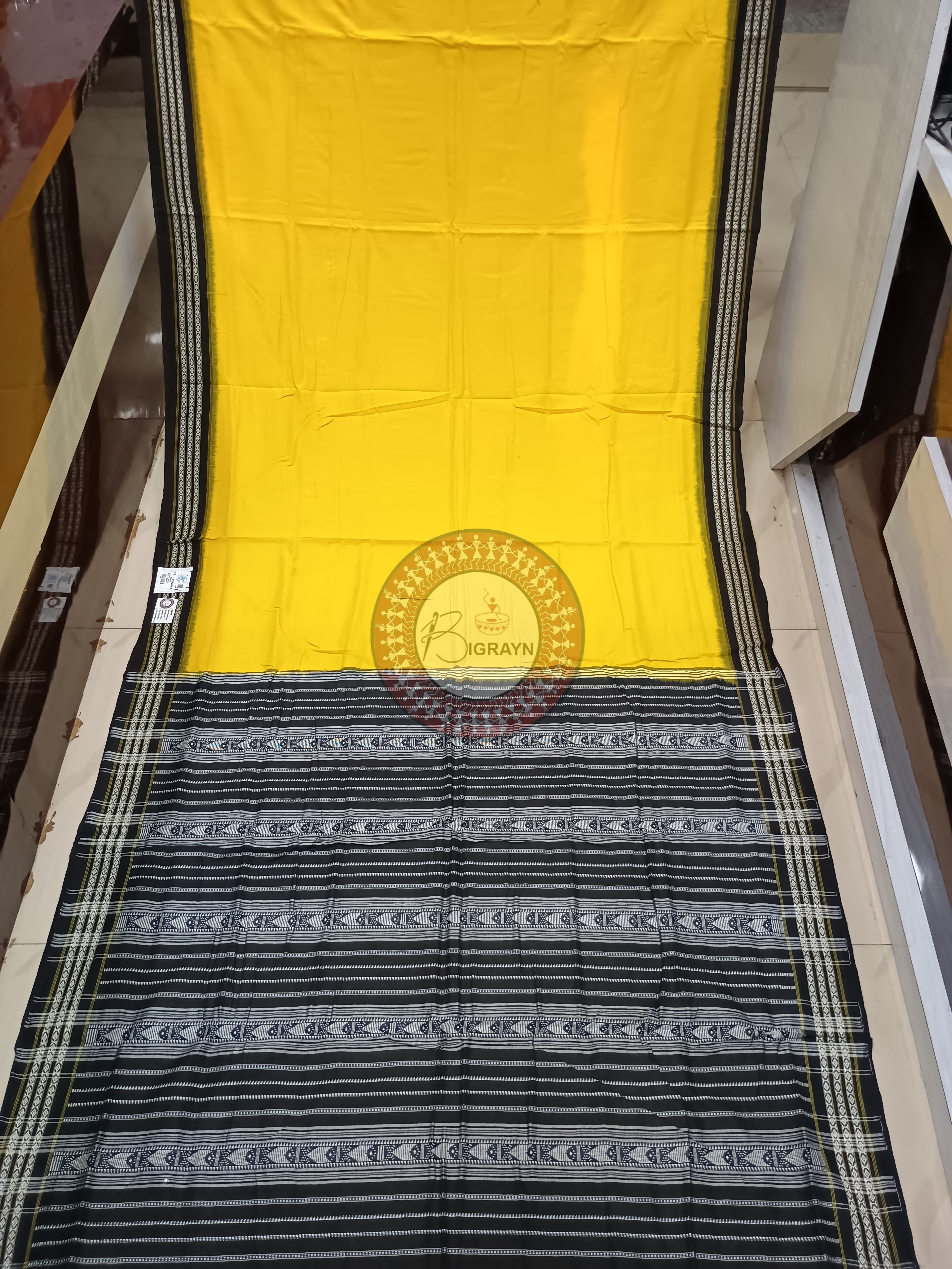 Yellow Black Habaspuri Odisha Handloom Kotpad Cotton Saree