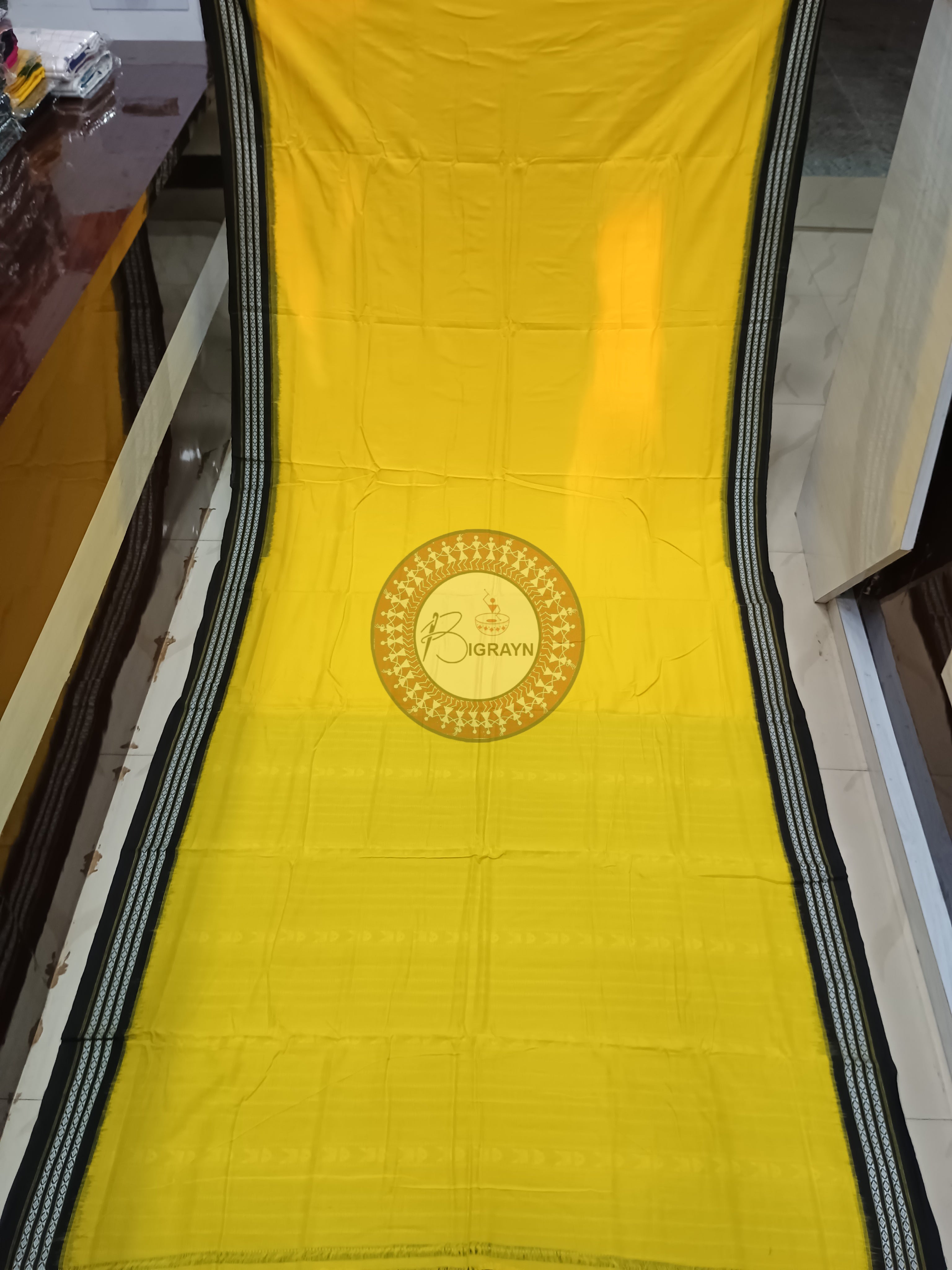 Yellow Black Habaspuri Odisha Handloom Kotpad Cotton Saree