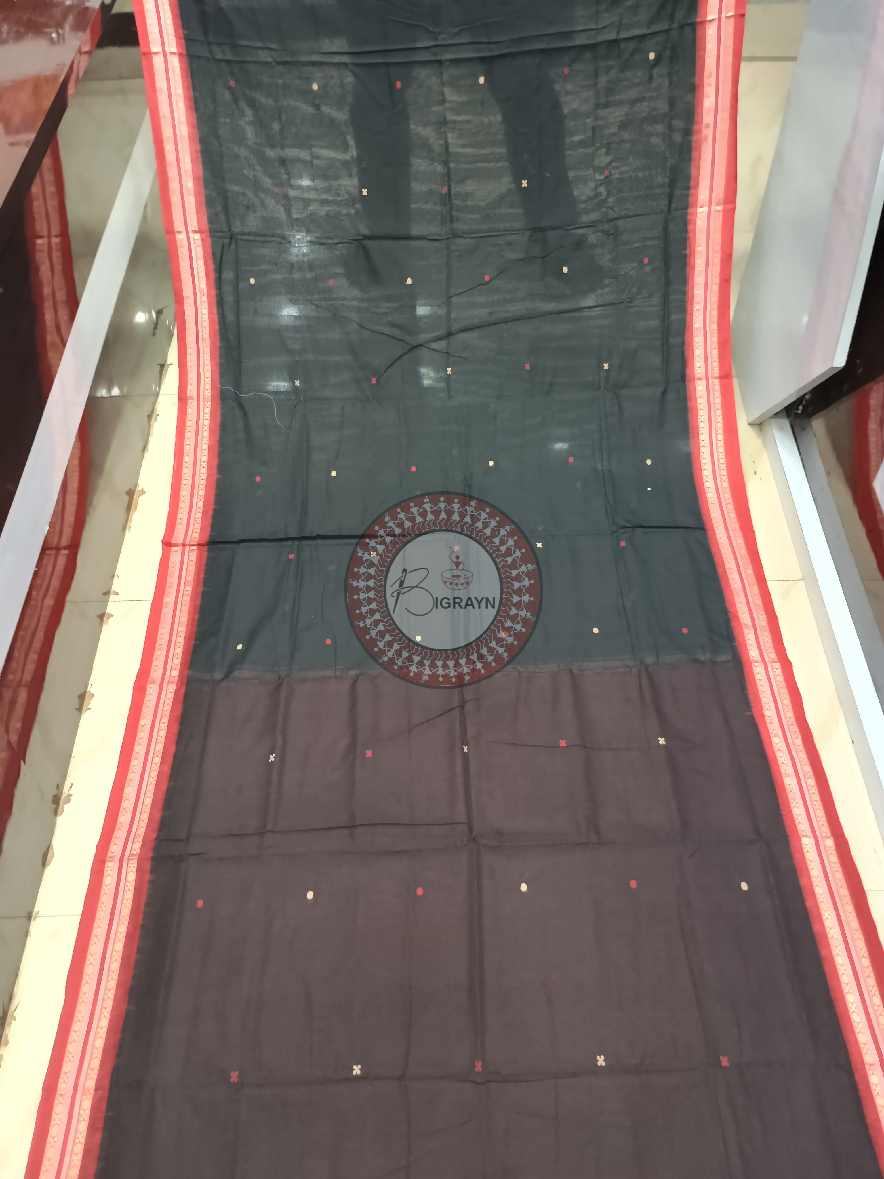 Black Maroon Konark Jaala Handloom Bomkai Cotton Saree