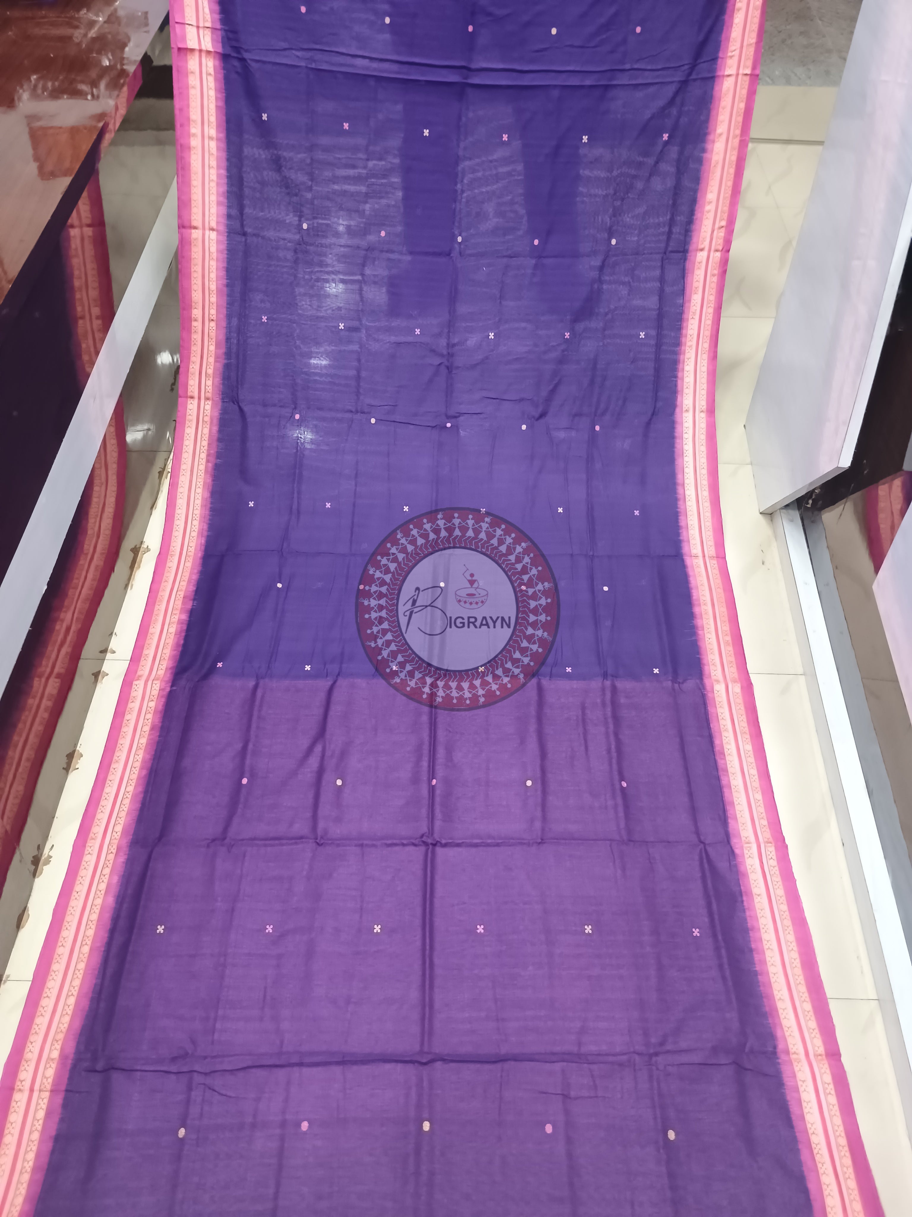 Navy Blue Pink Konark Jaala Handloom Bomkai Cotton Saree