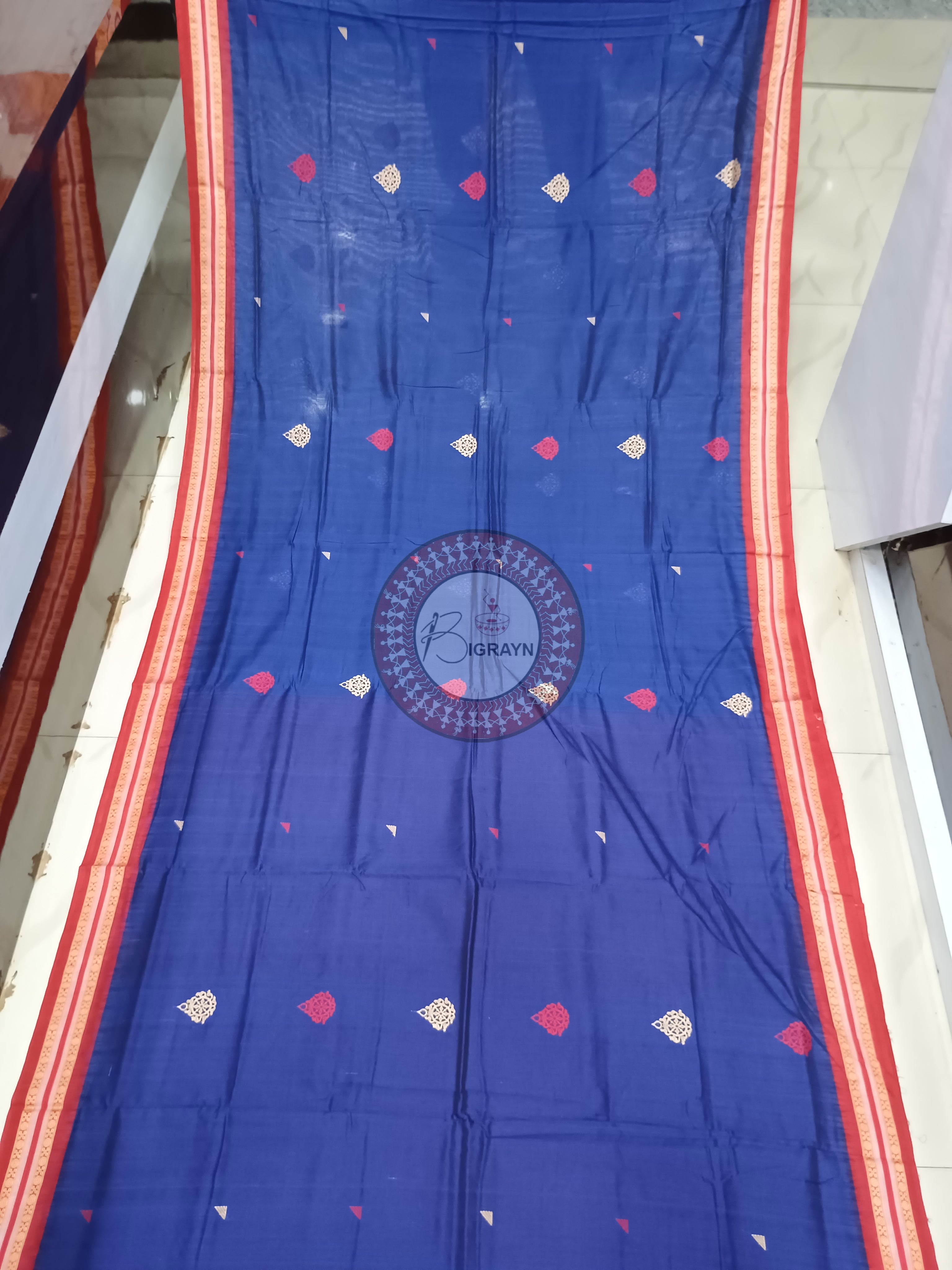 Navy Blue Maroon Sri Mandira Handloom Sambalpuri Cotton Saree