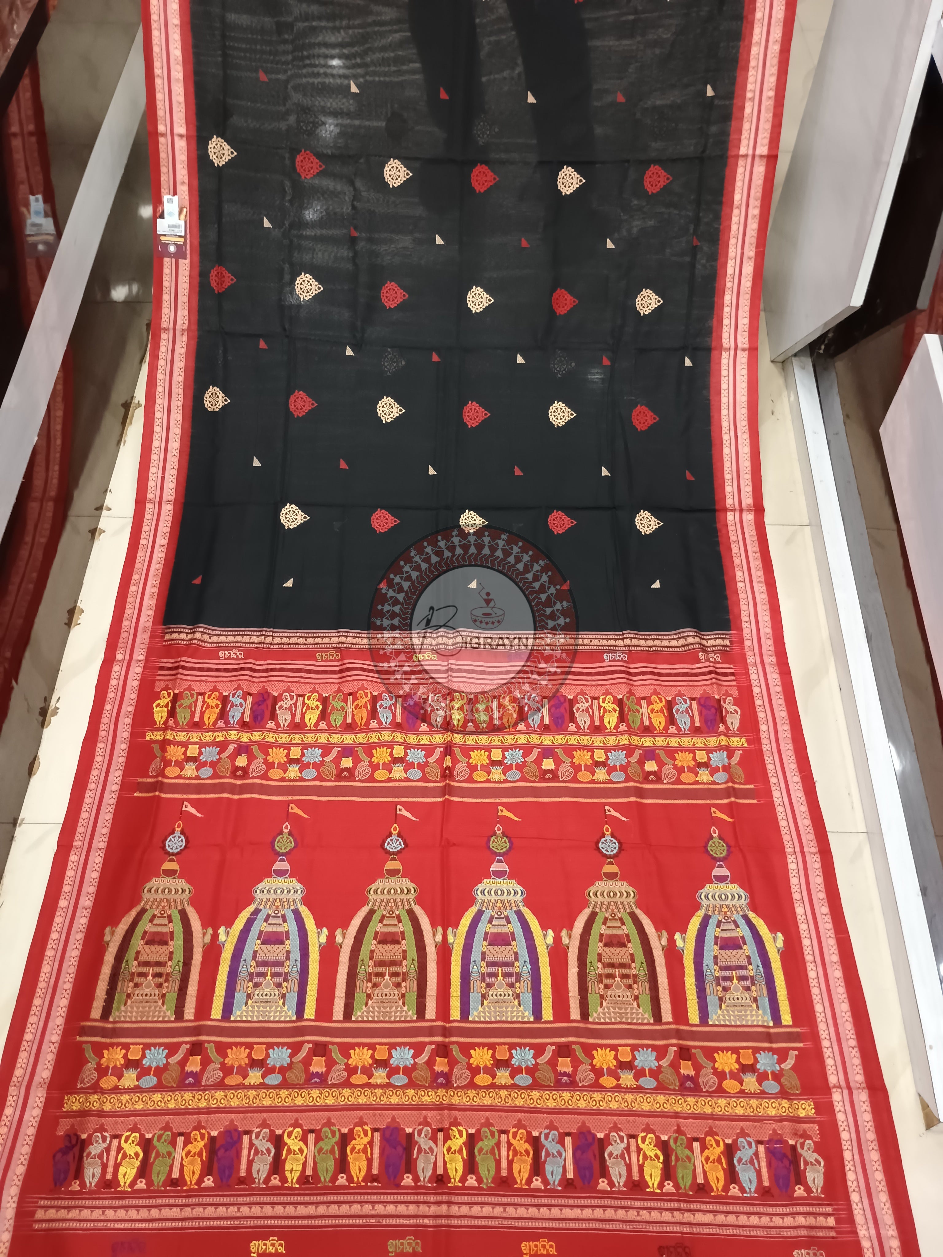 Black Maroon Sri Mandira Handloom Sambalpuri Cotton Saree