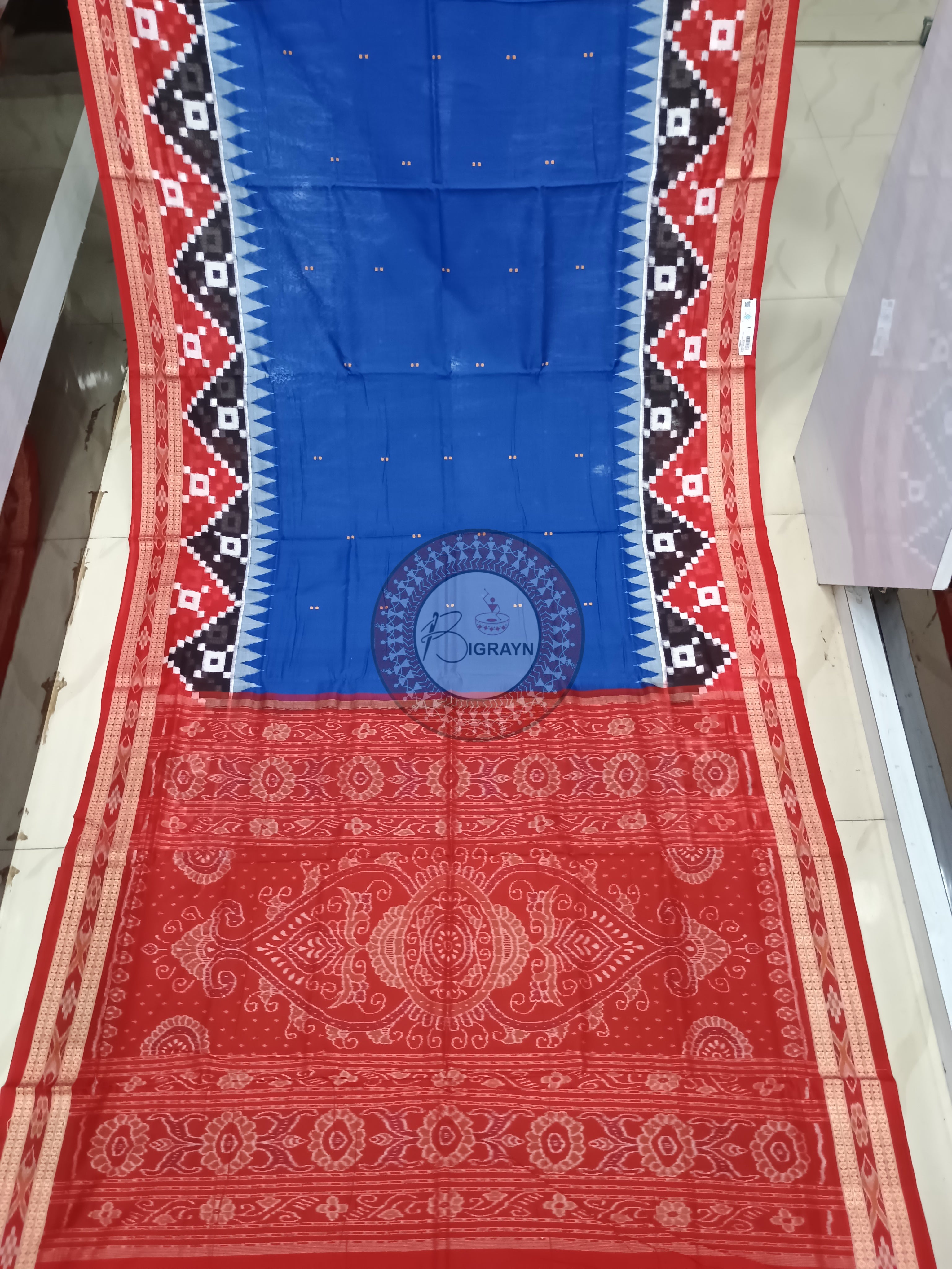 Blue Maroon Buti Handloom Sambalpuri Cotton Saree