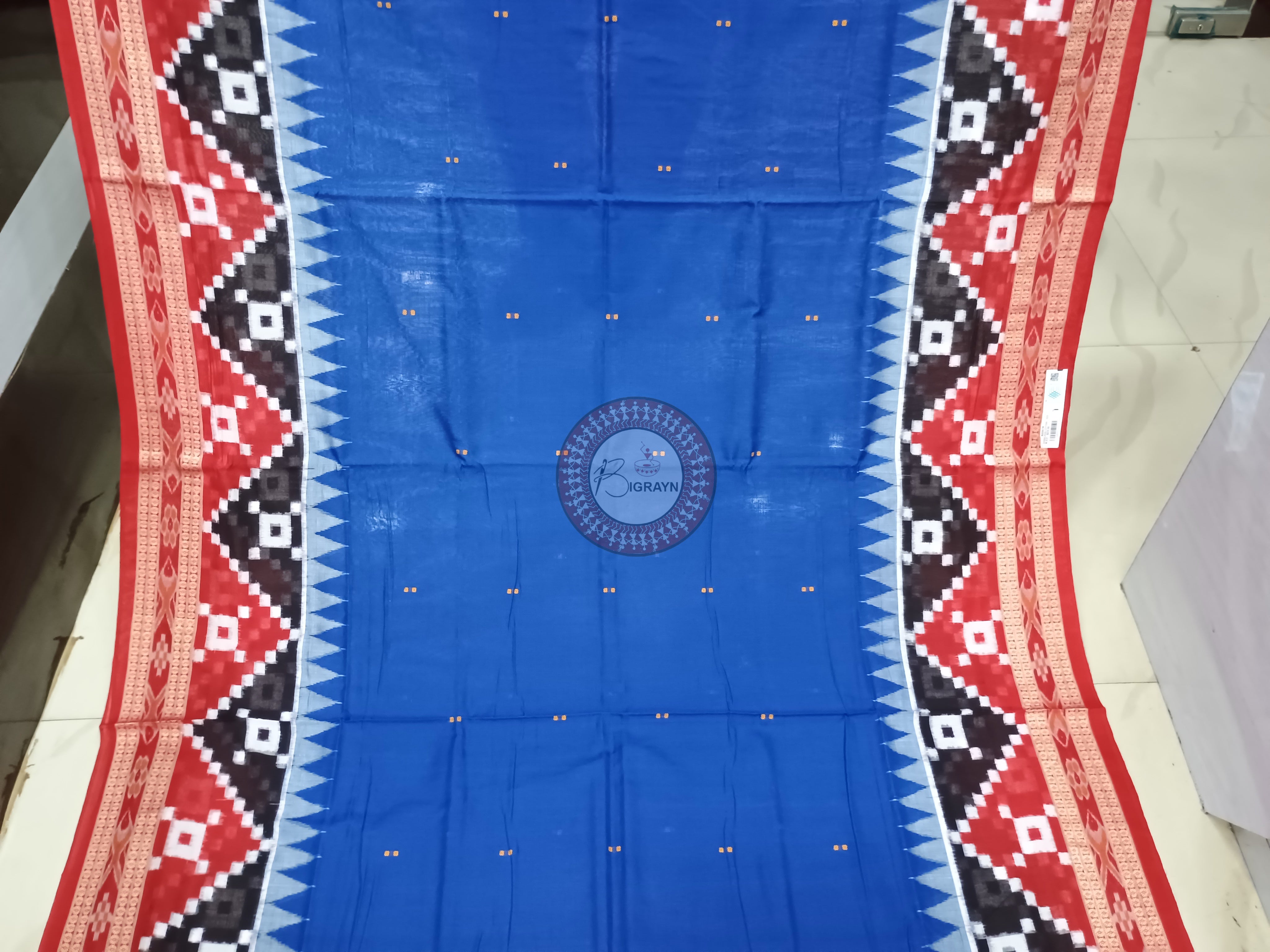 Blue Maroon Buti Handloom Sambalpuri Cotton Saree