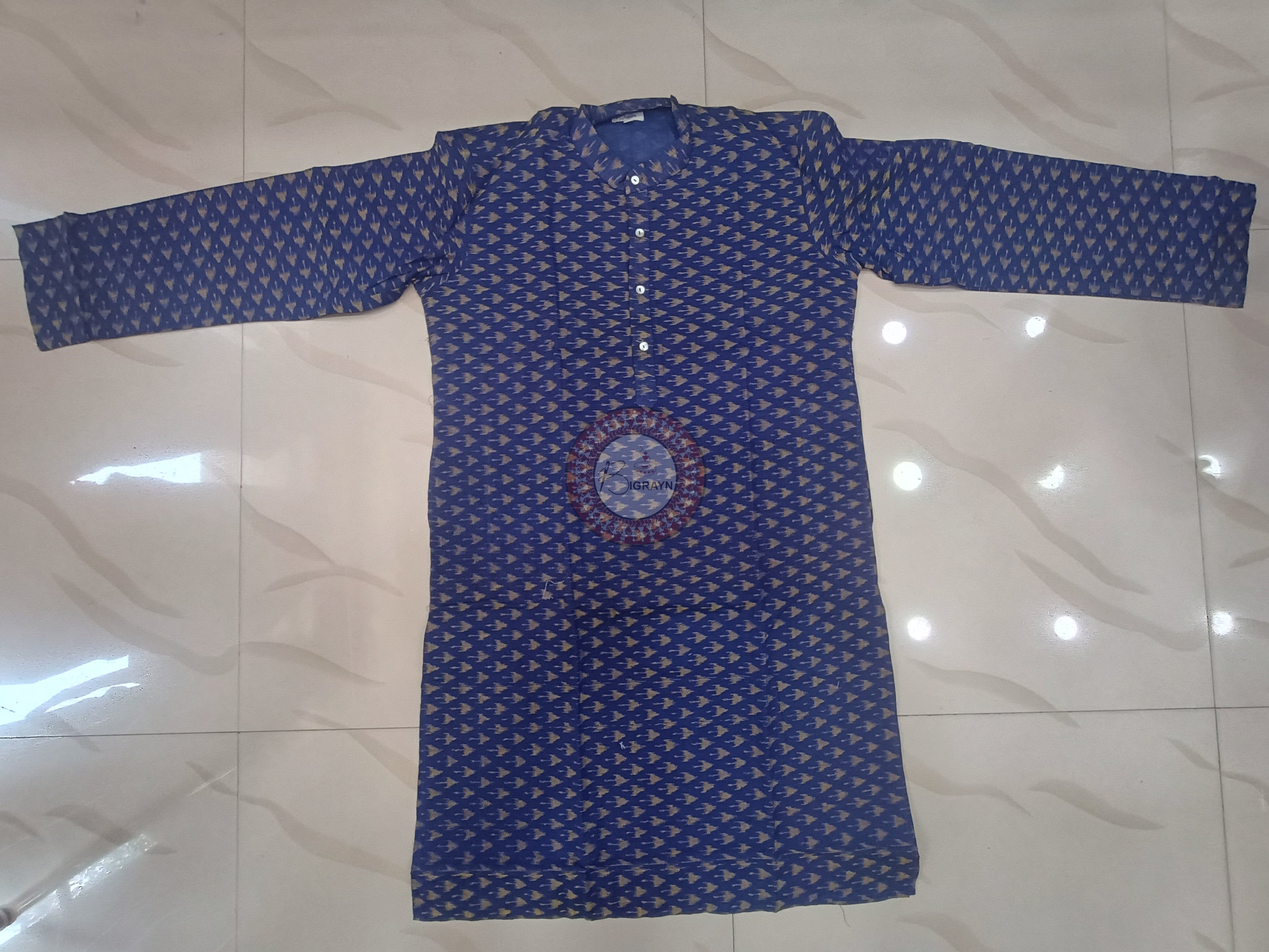 Blue Mashroon Design Men's Pure Cotton Handloom Kurta Set – Odisha Weave