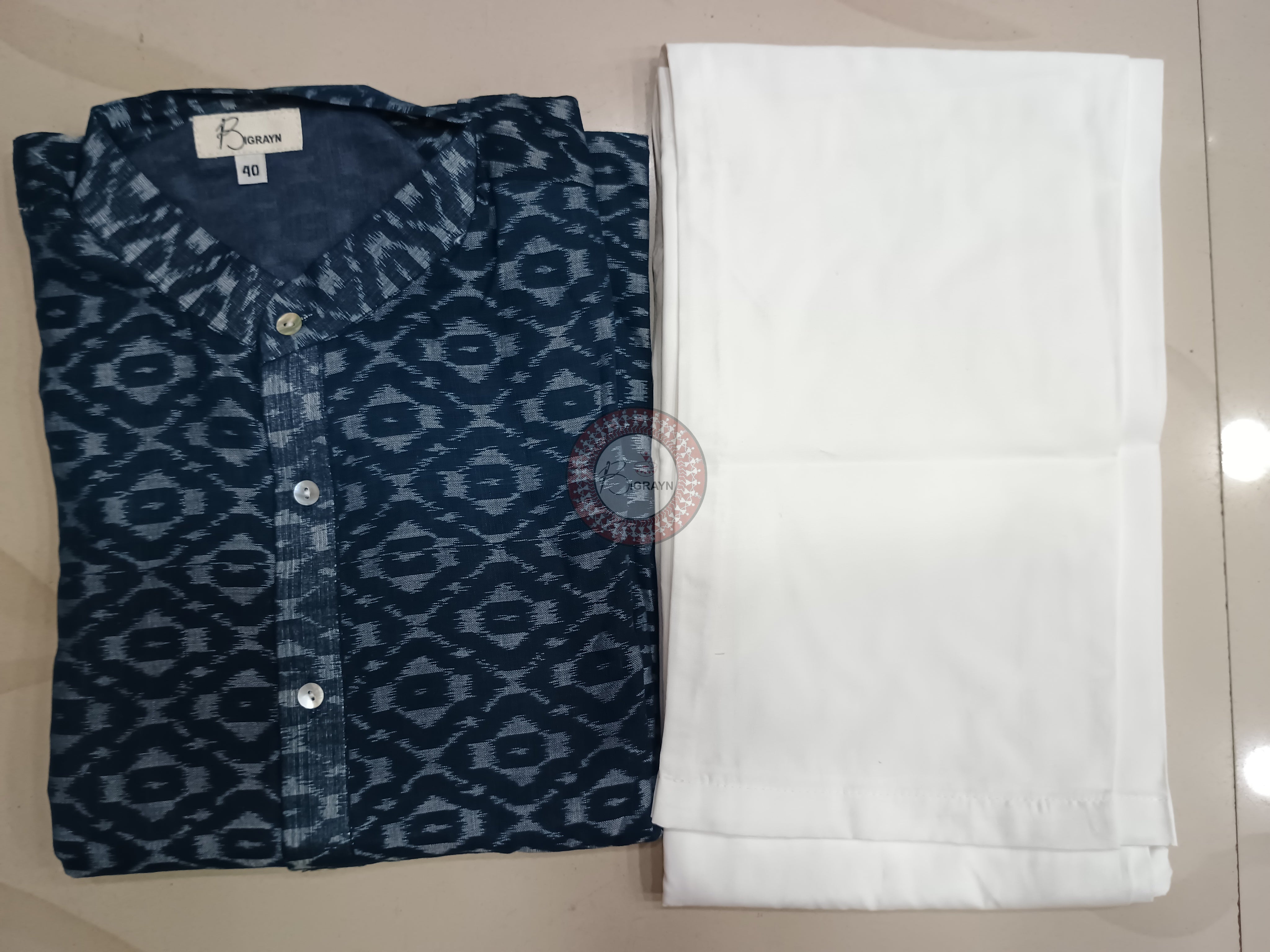 Navy Blue Men's Pure Cotton Handloom Kurta Set – Odisha Weave