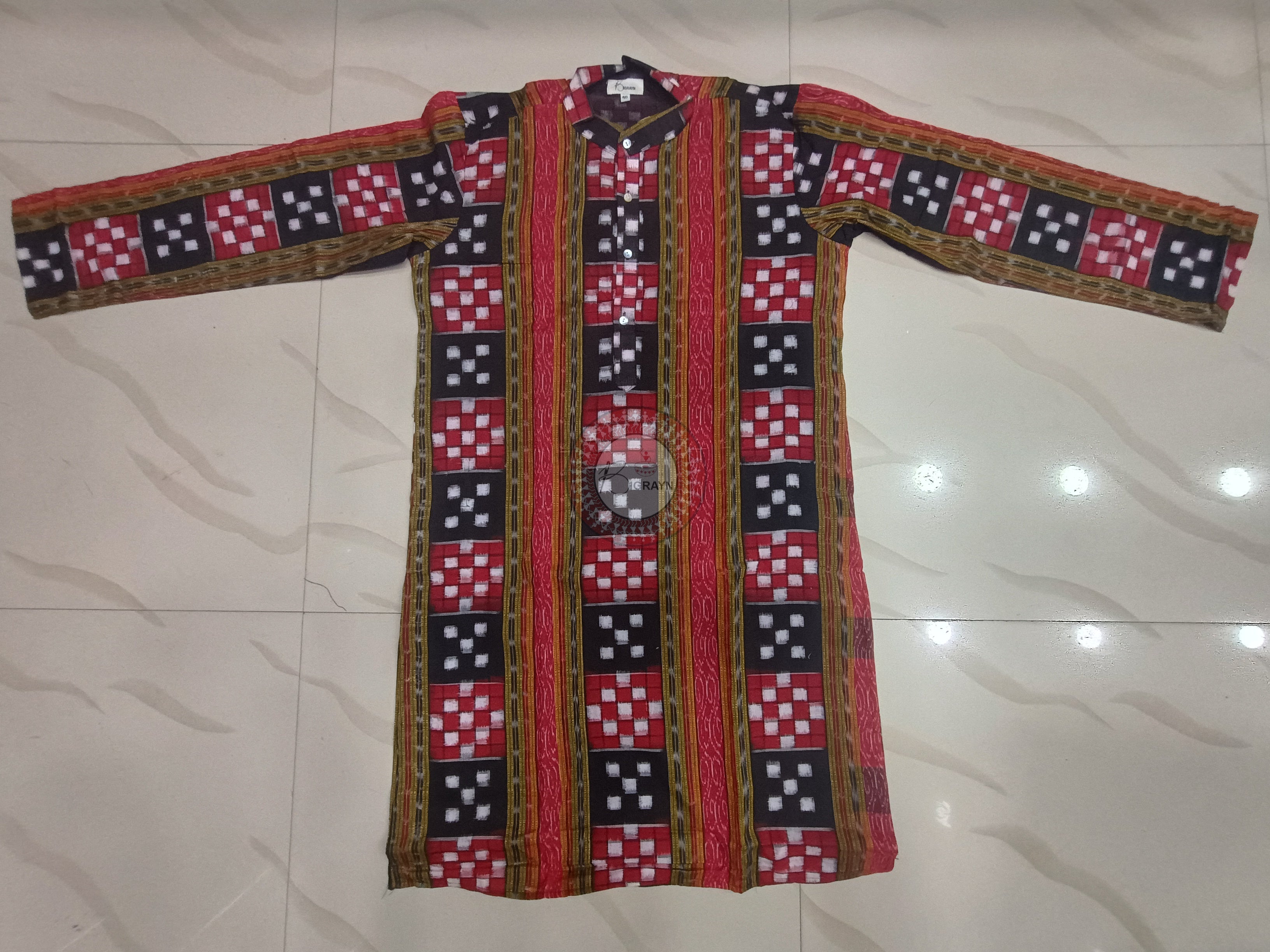Red Black Pasapali Ikat Men's Pure Cotton Handloom Kurta Set – Odisha Weave