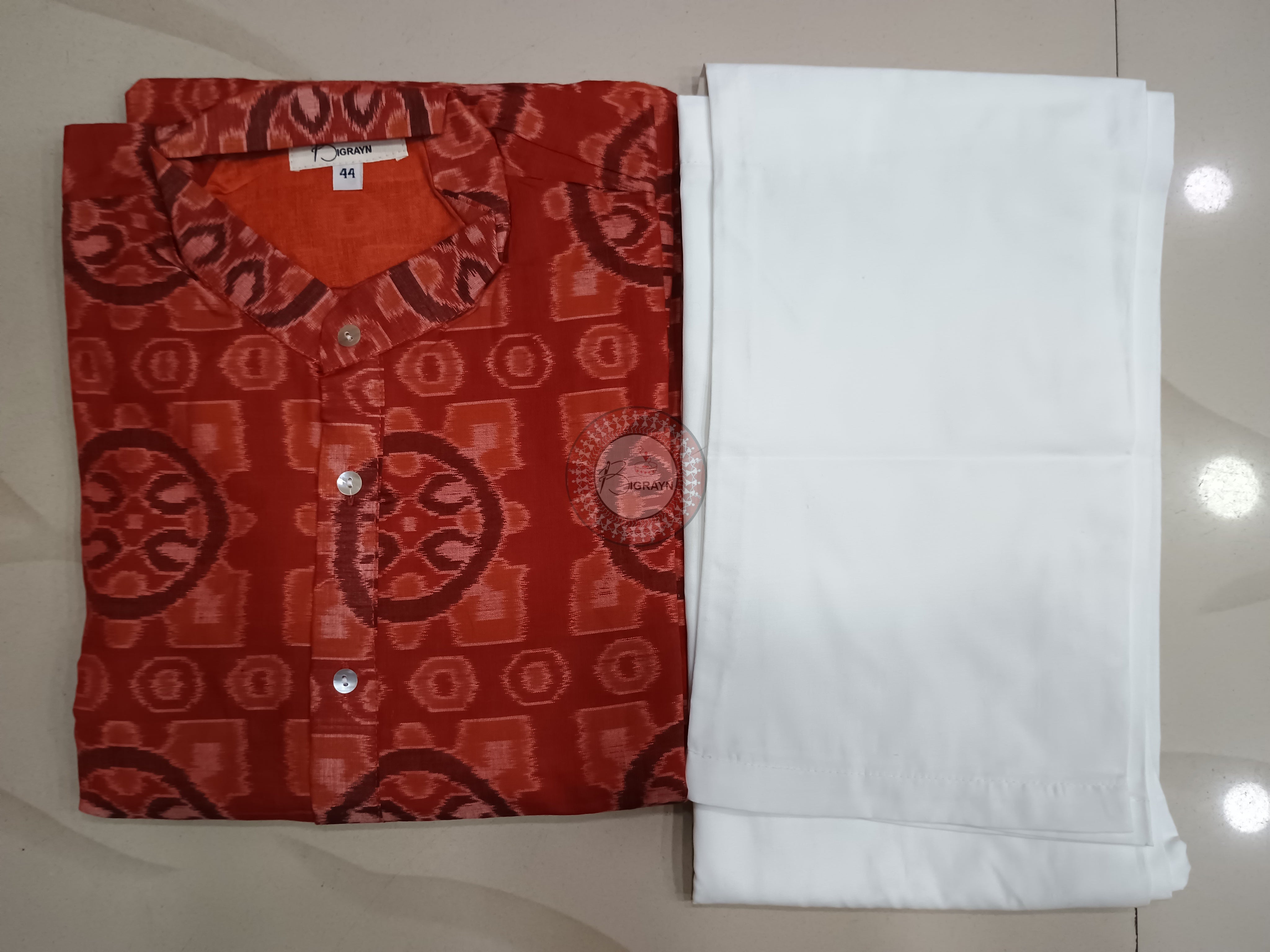 Rust Konark Chakra Ikat Men's Pure Cotton Handloom Kurta Set – Odisha Weave