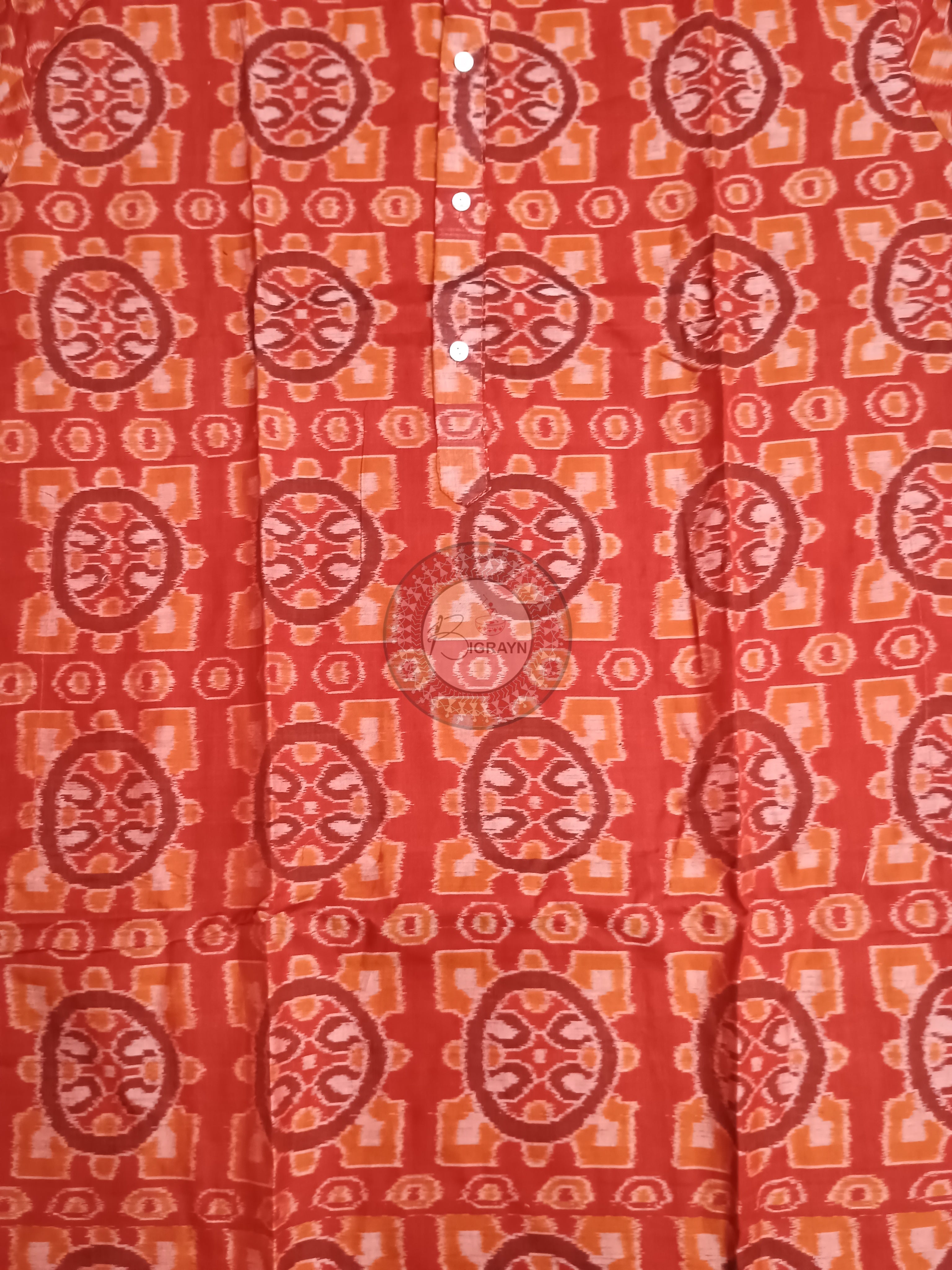 Rust Konark Chakra Ikat Men's Pure Cotton Handloom Kurta Set – Odisha Weave