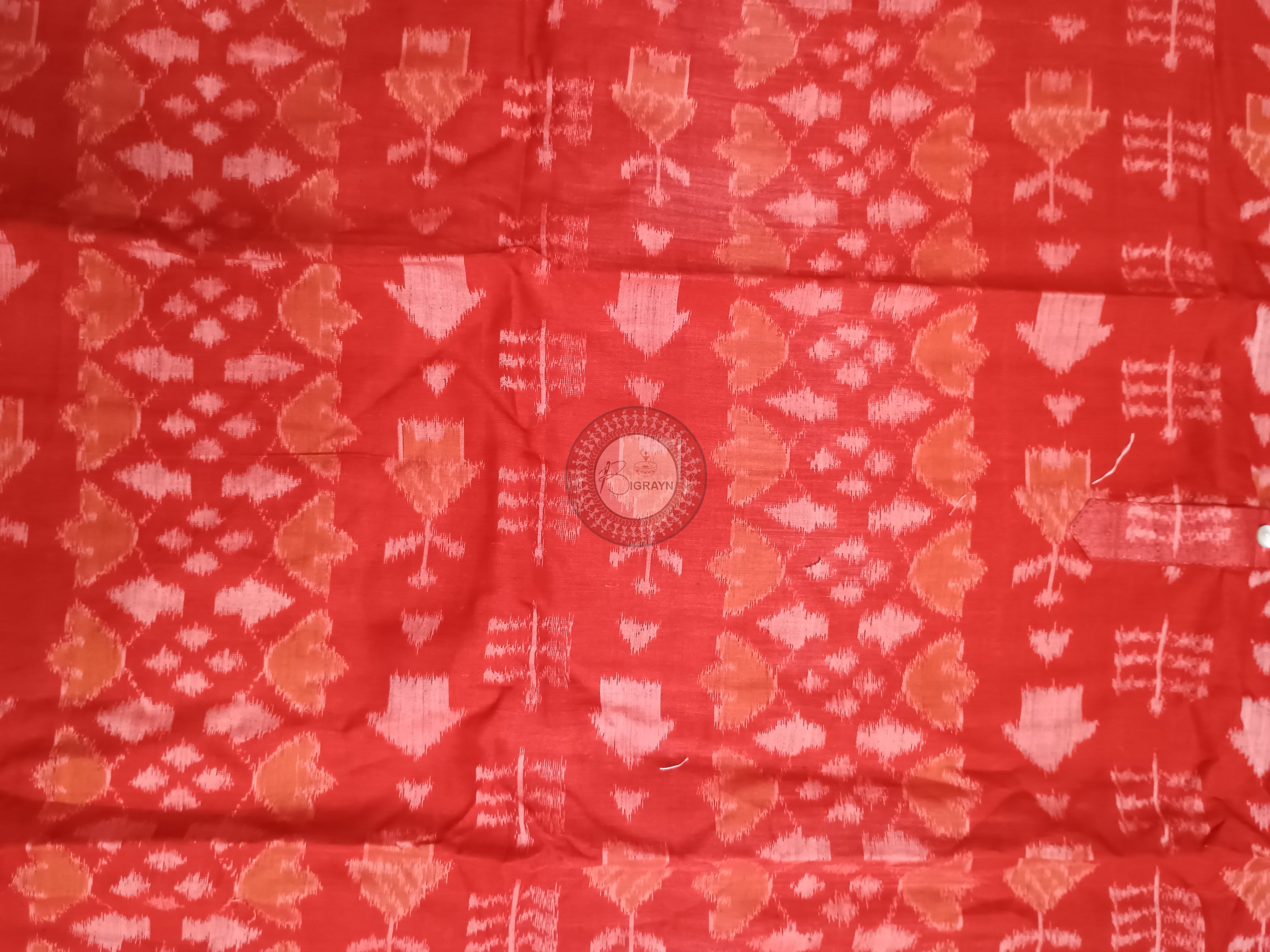 Rust Lotus And House Ikat Men's Pure Cotton Handloom Kurta Set – Odisha Weave
