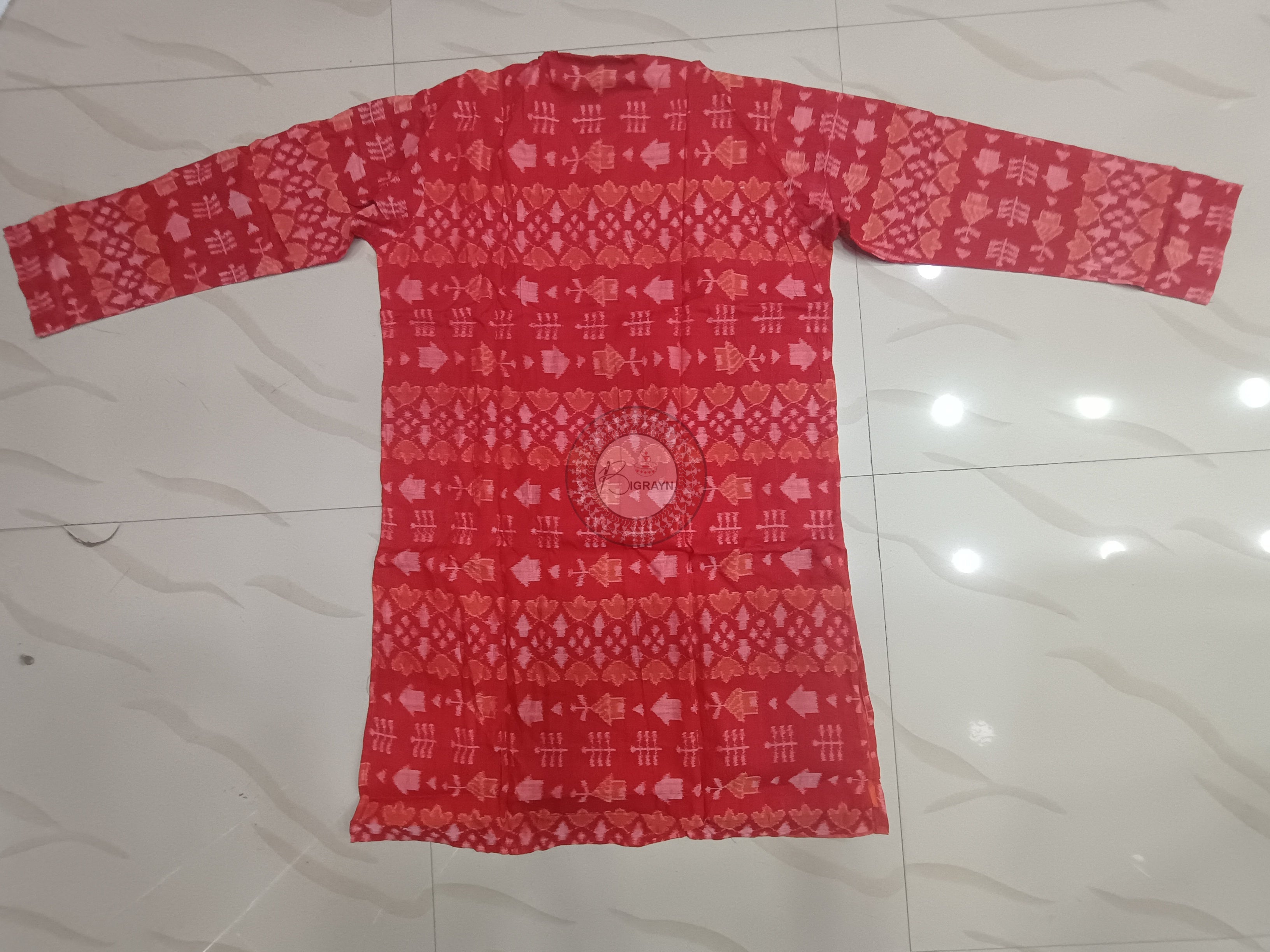 Rust Lotus And House Ikat Men's Pure Cotton Handloom Kurta Set – Odisha Weave