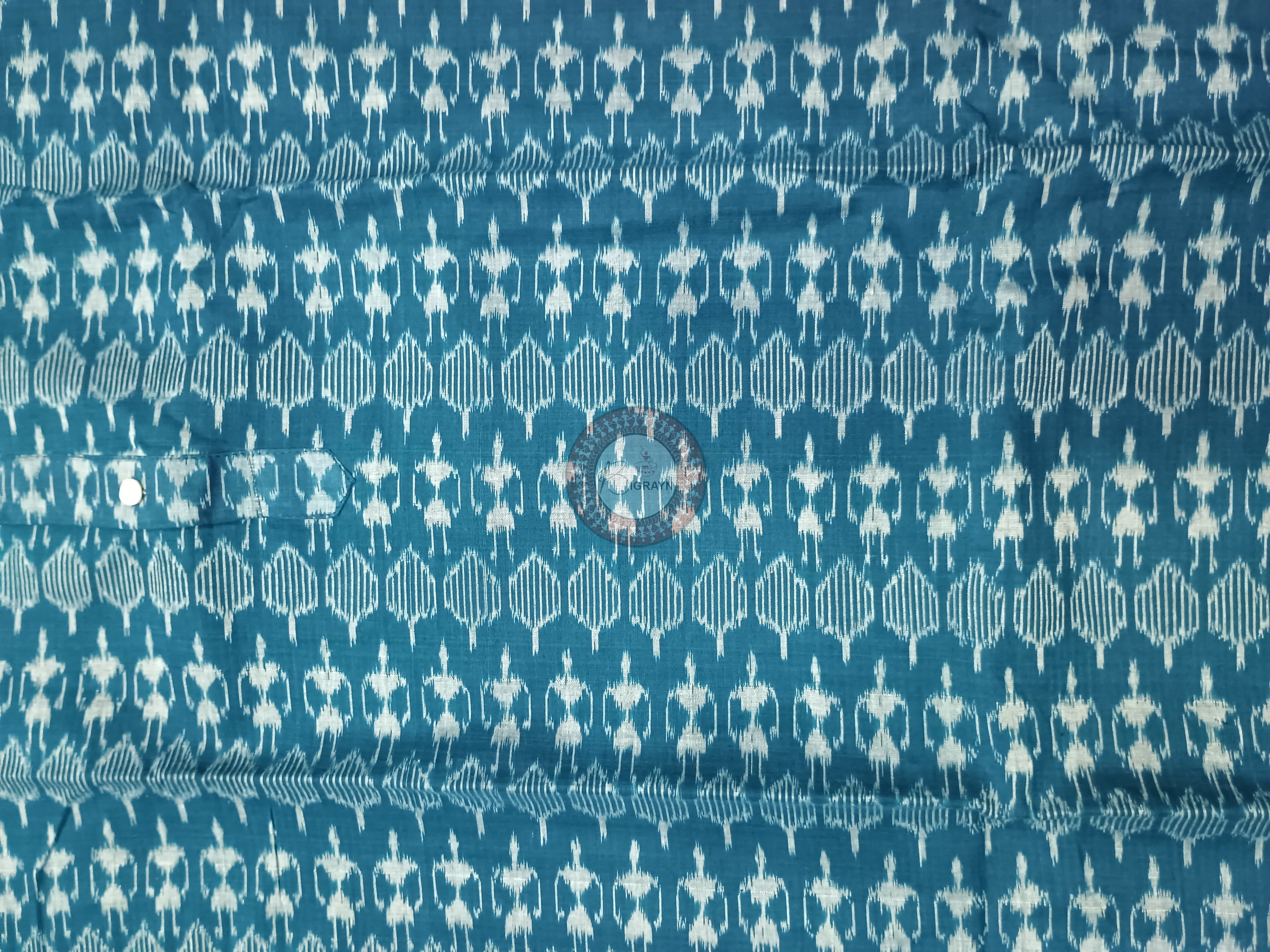 Teal Blue Tribal Ikat Men's Pure Cotton Handloom Kurta Set – Odisha Weave