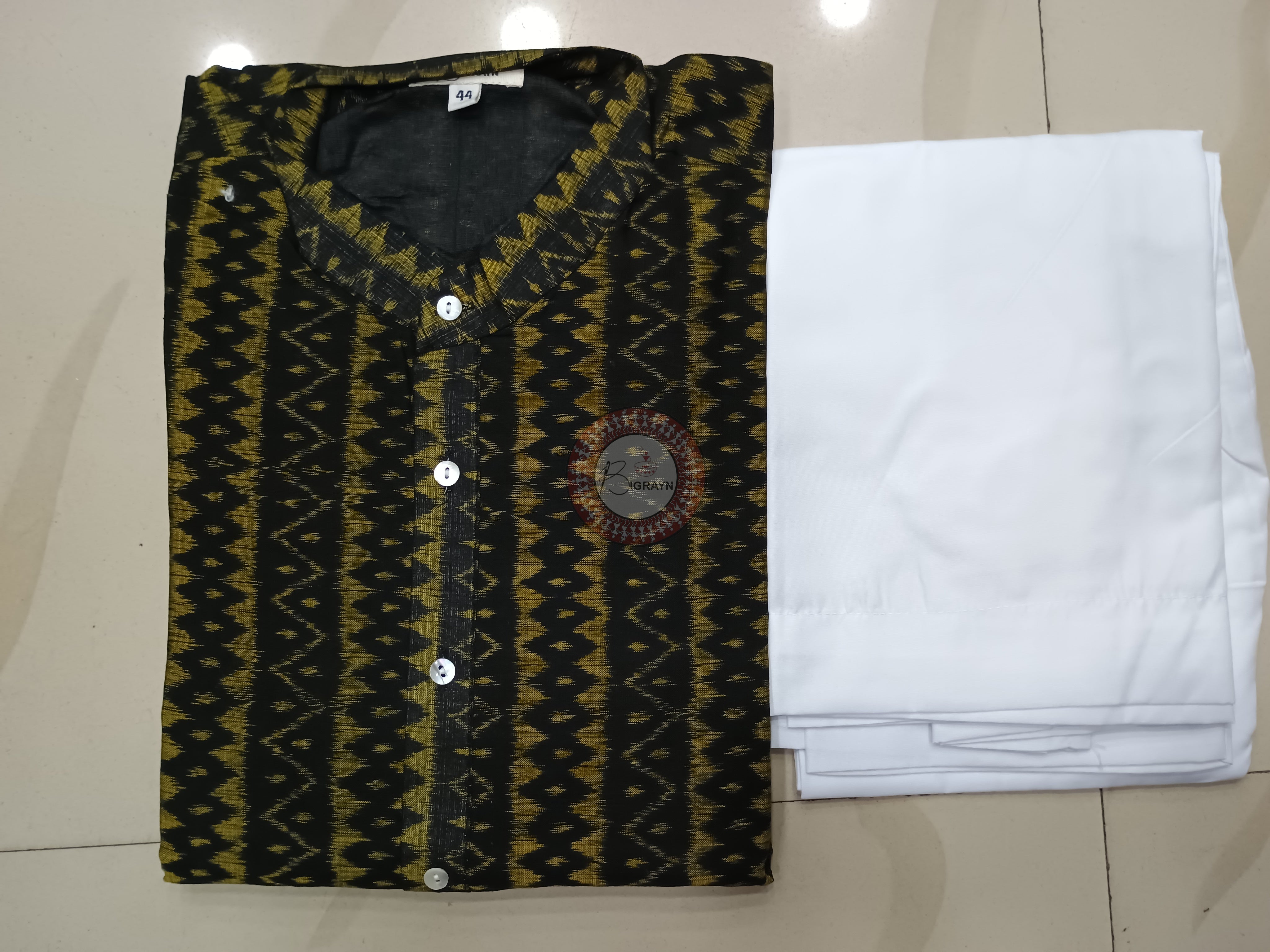 Black Golden Ikat Men's Pure Cotton Handloom Kurta Set – Odisha Weave