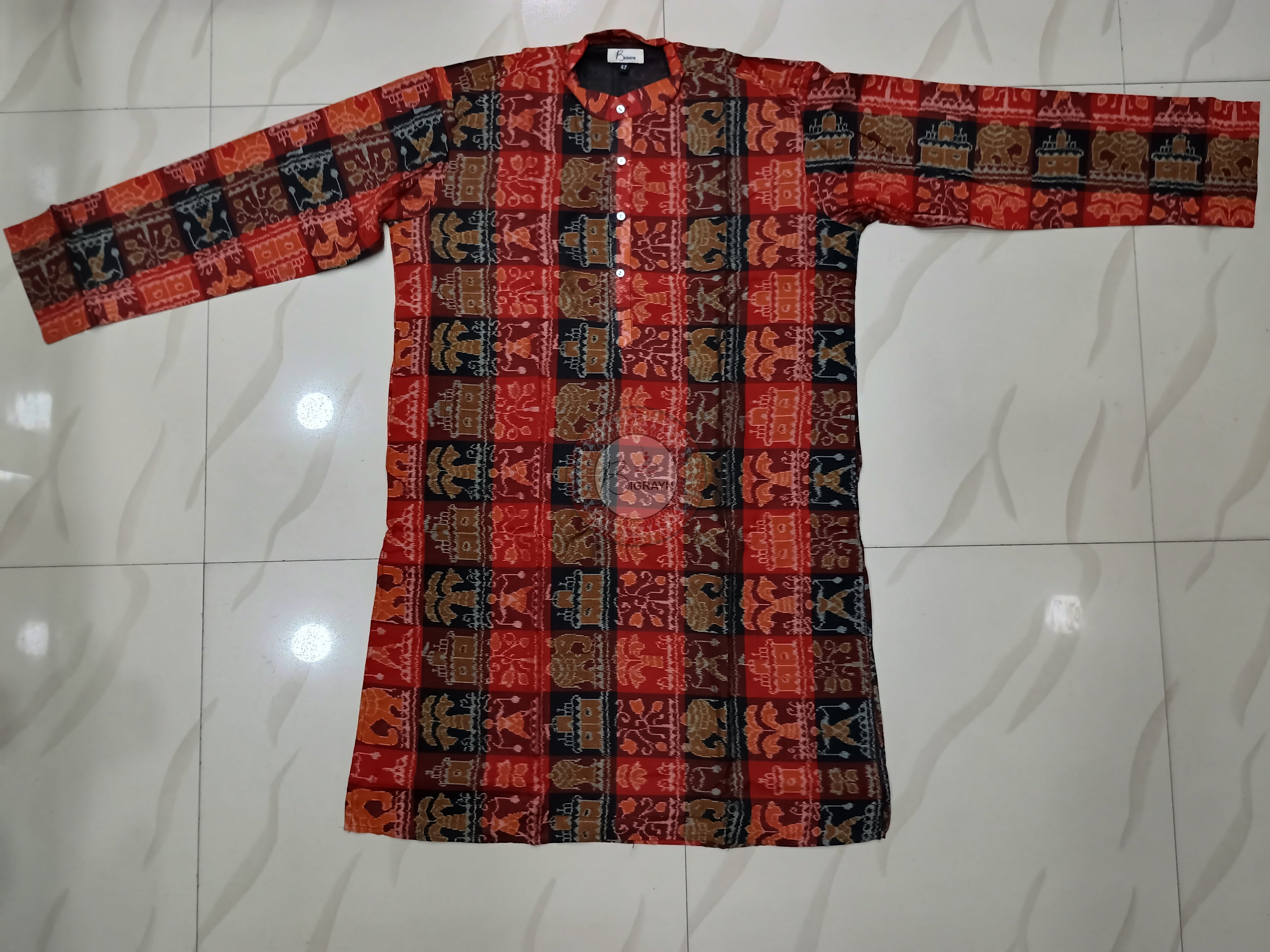 Red Black Animal Bandha Ikat Men's Pure Cotton Handloom Kurta Set – Odisha Weave